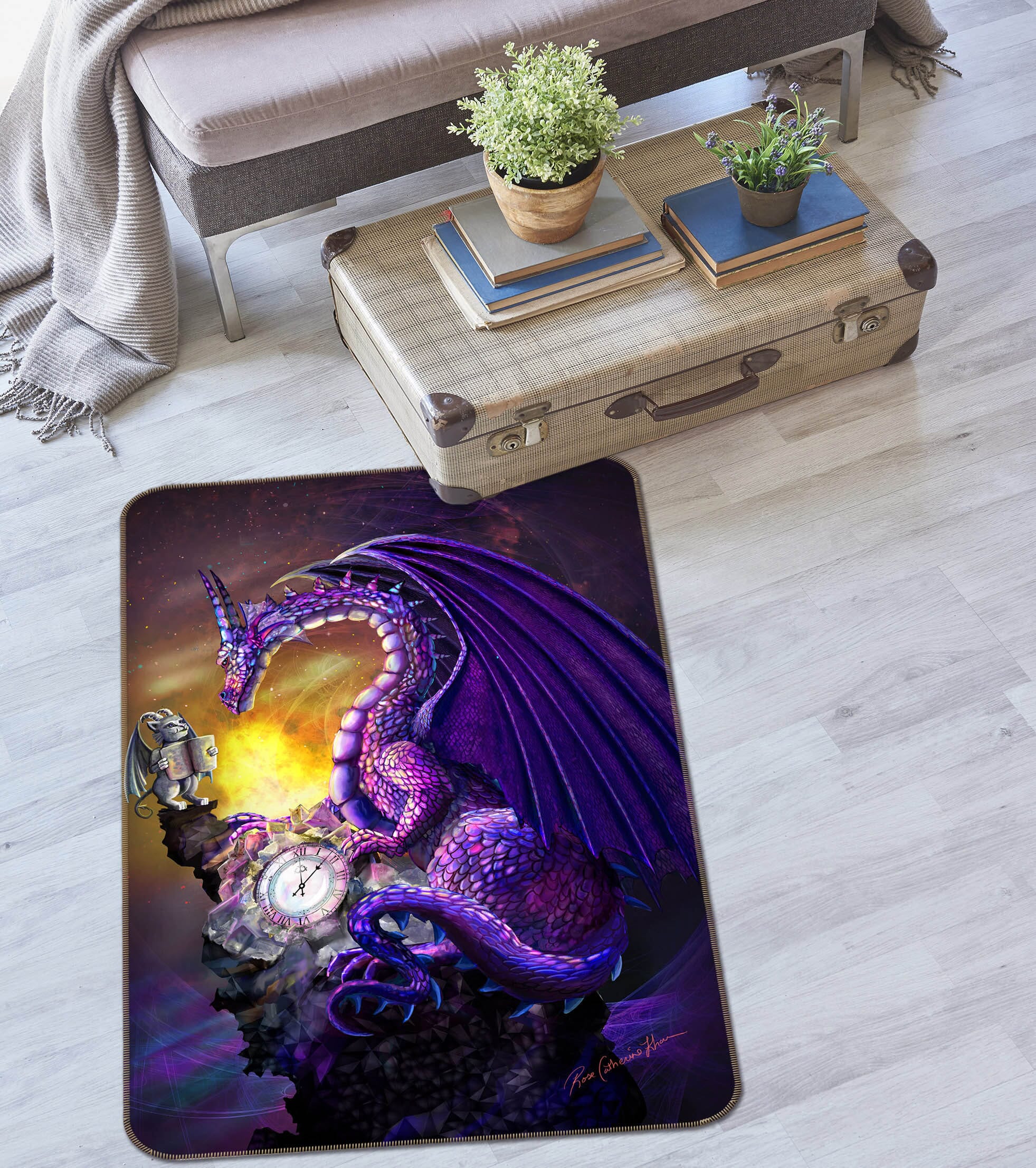 3D Clock Dragon 3035 Rose Catherine Khan Rug Non Slip Rug Mat Mat AJ Creativity Home