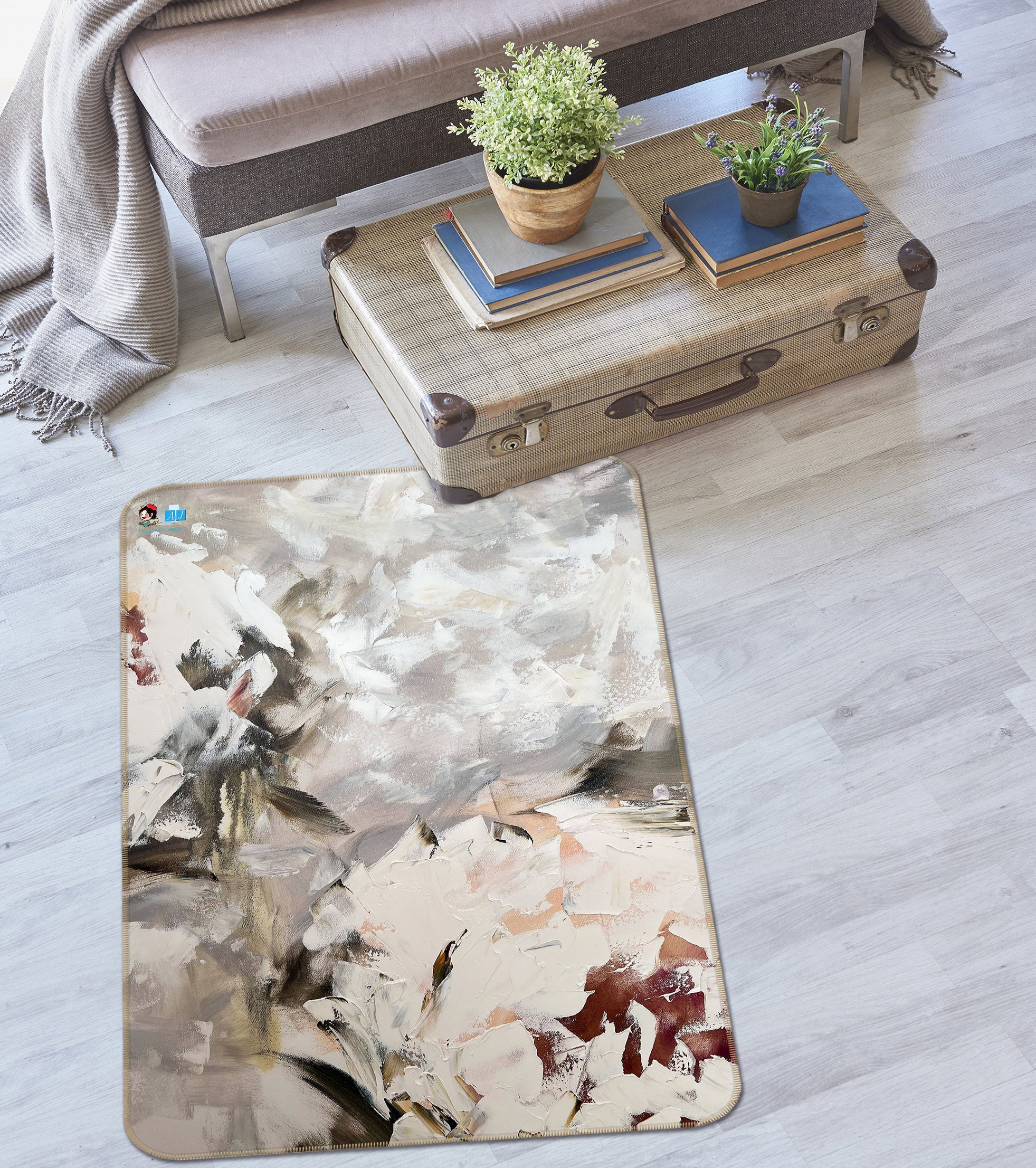 3D White Flower 3865 Skromova Marina Rug Non Slip Rug Mat