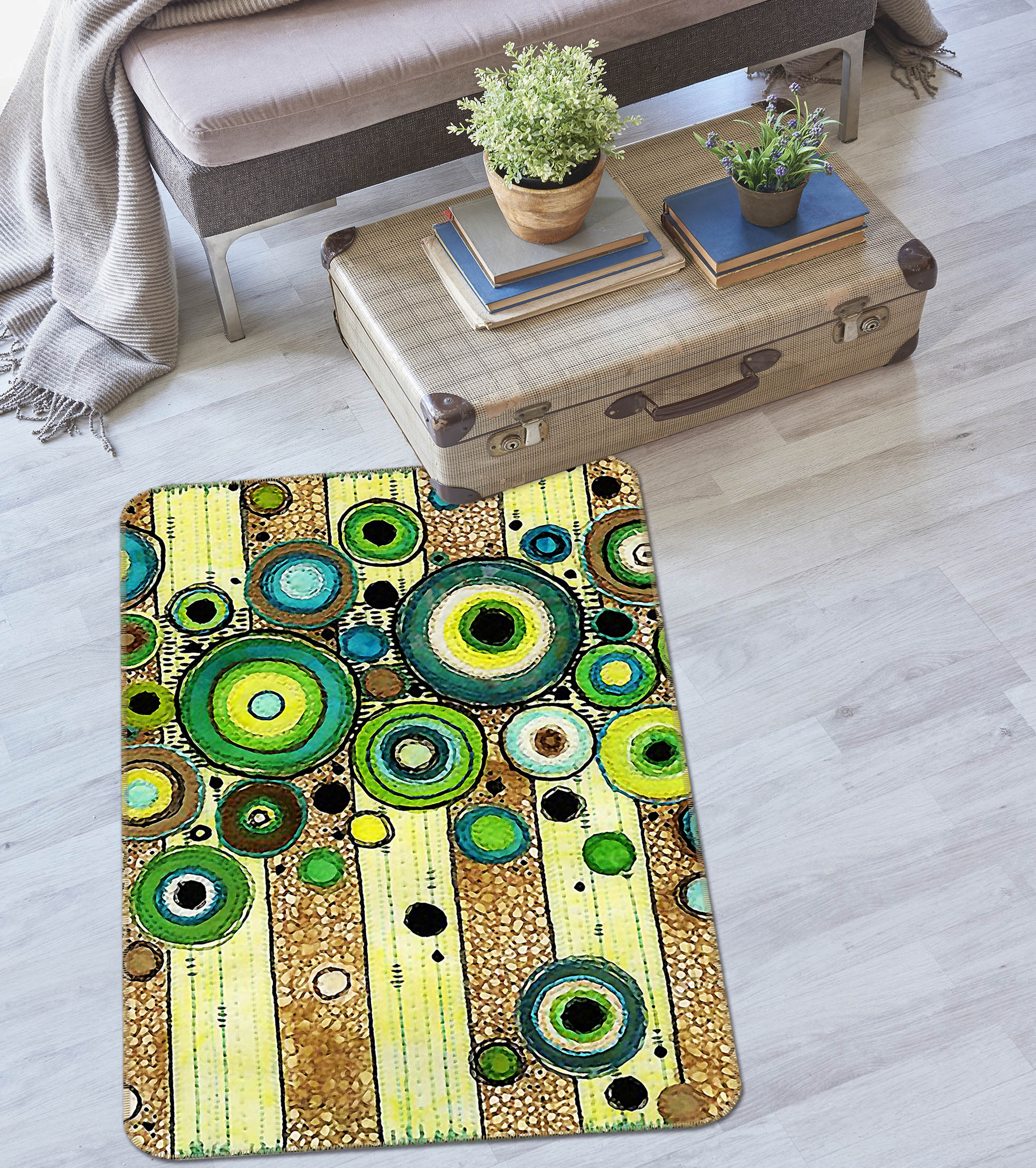 3D Green Round Pattern 65027 Non Slip Rug Mat