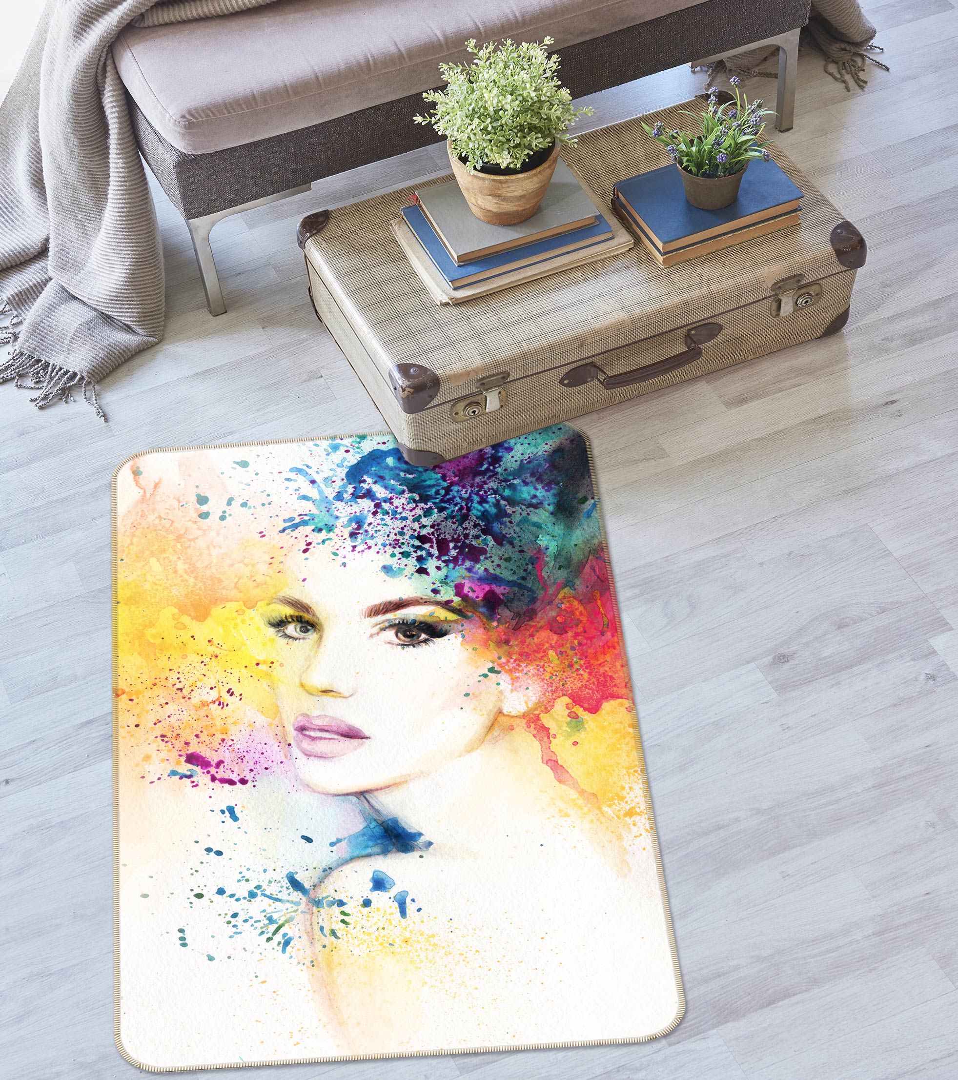 3D Background Woman 1061 Non Slip Rug Mat