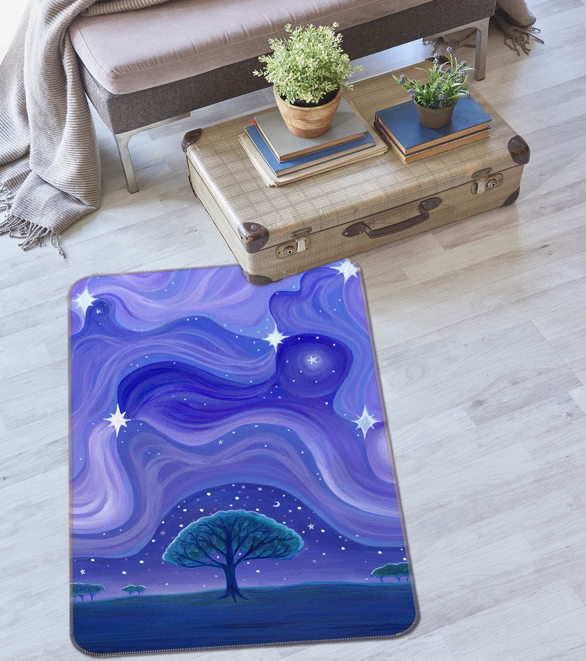 3D Purple Starry Sky Tree 65054 Non Slip Rug Mat