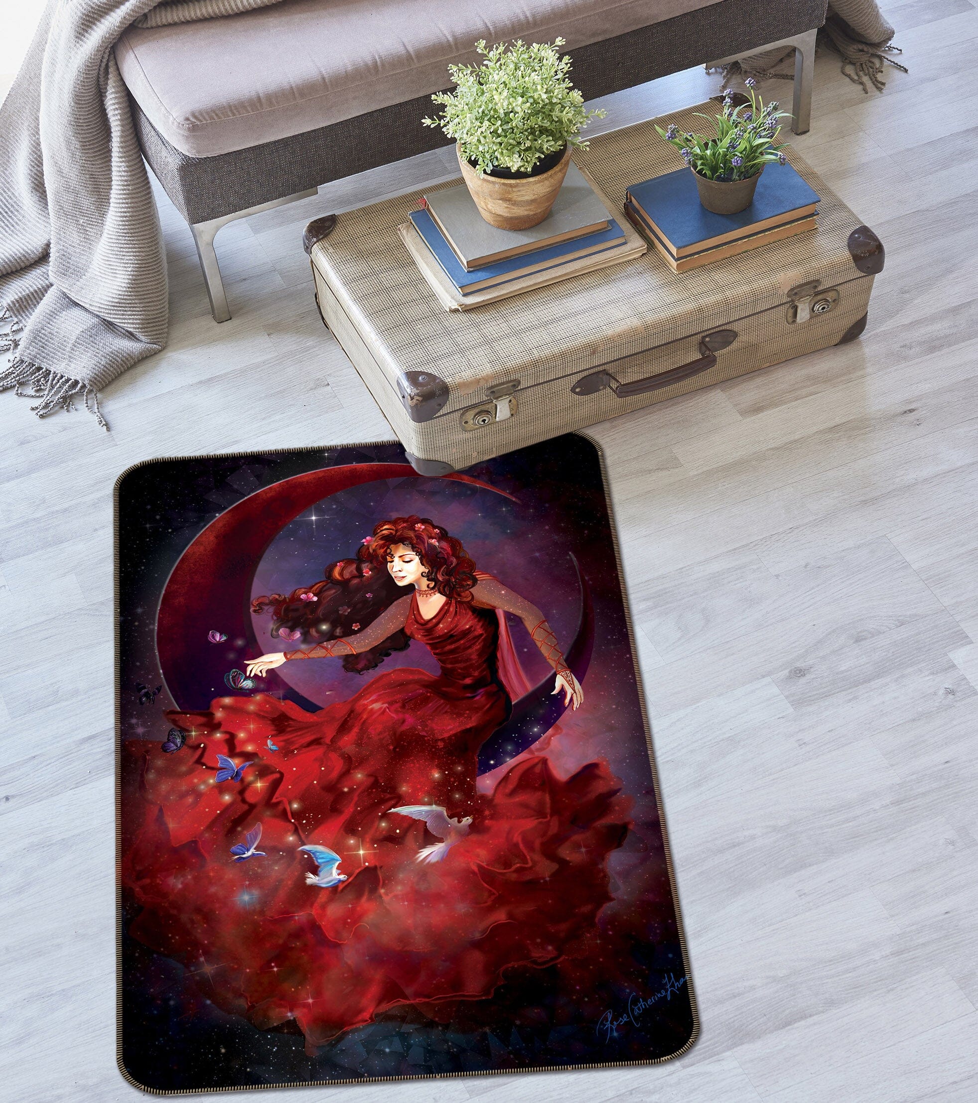 3D Red Girl 3032 Rose Catherine Khan Rug Non Slip Rug Mat Mat AJ Creativity Home