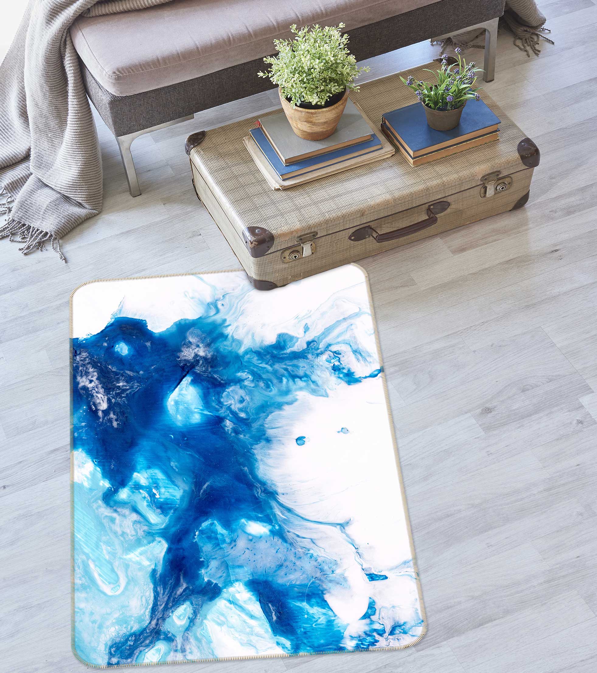 3D Blue Texture 27073 Non Slip Rug Mat