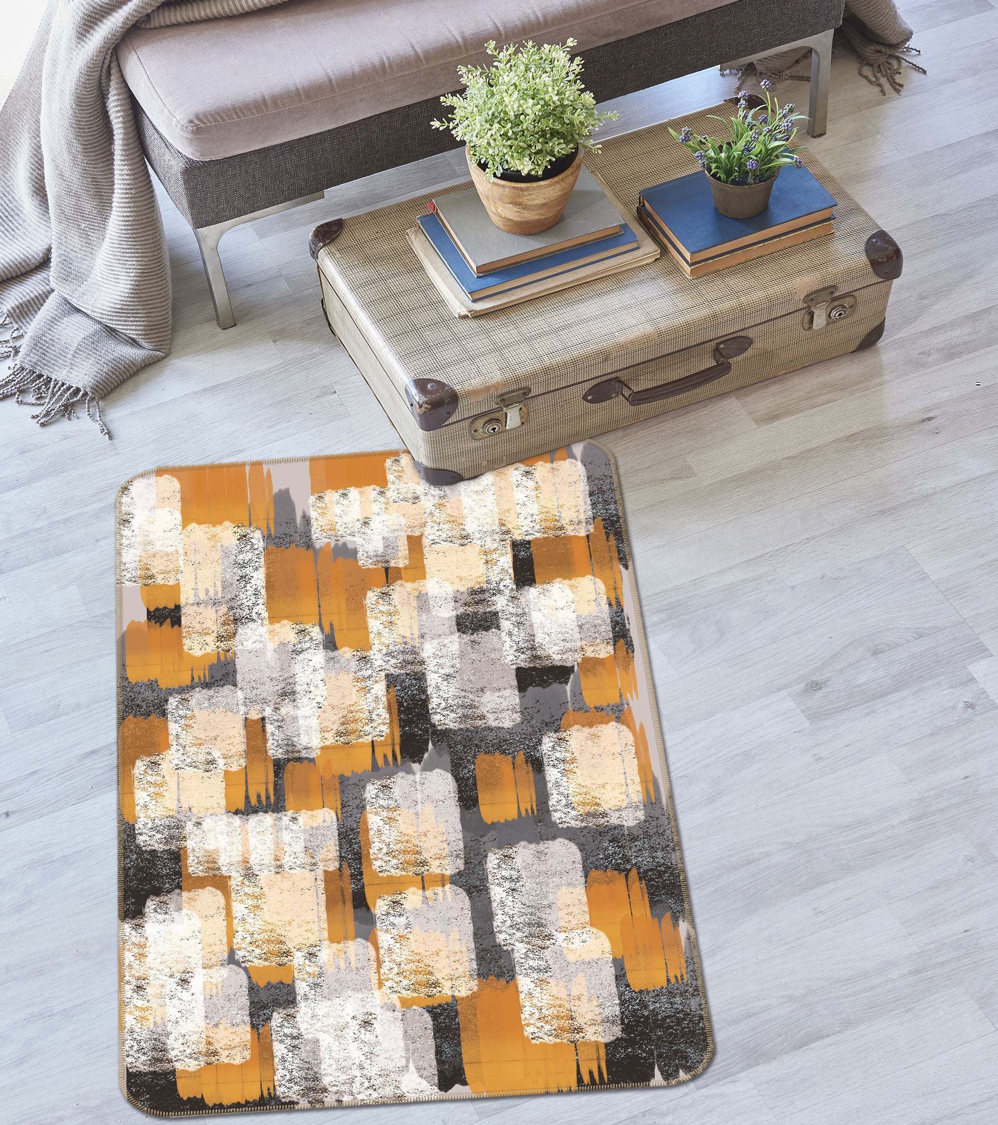 3D Square Pattern 28005 Non Slip Rug Mat