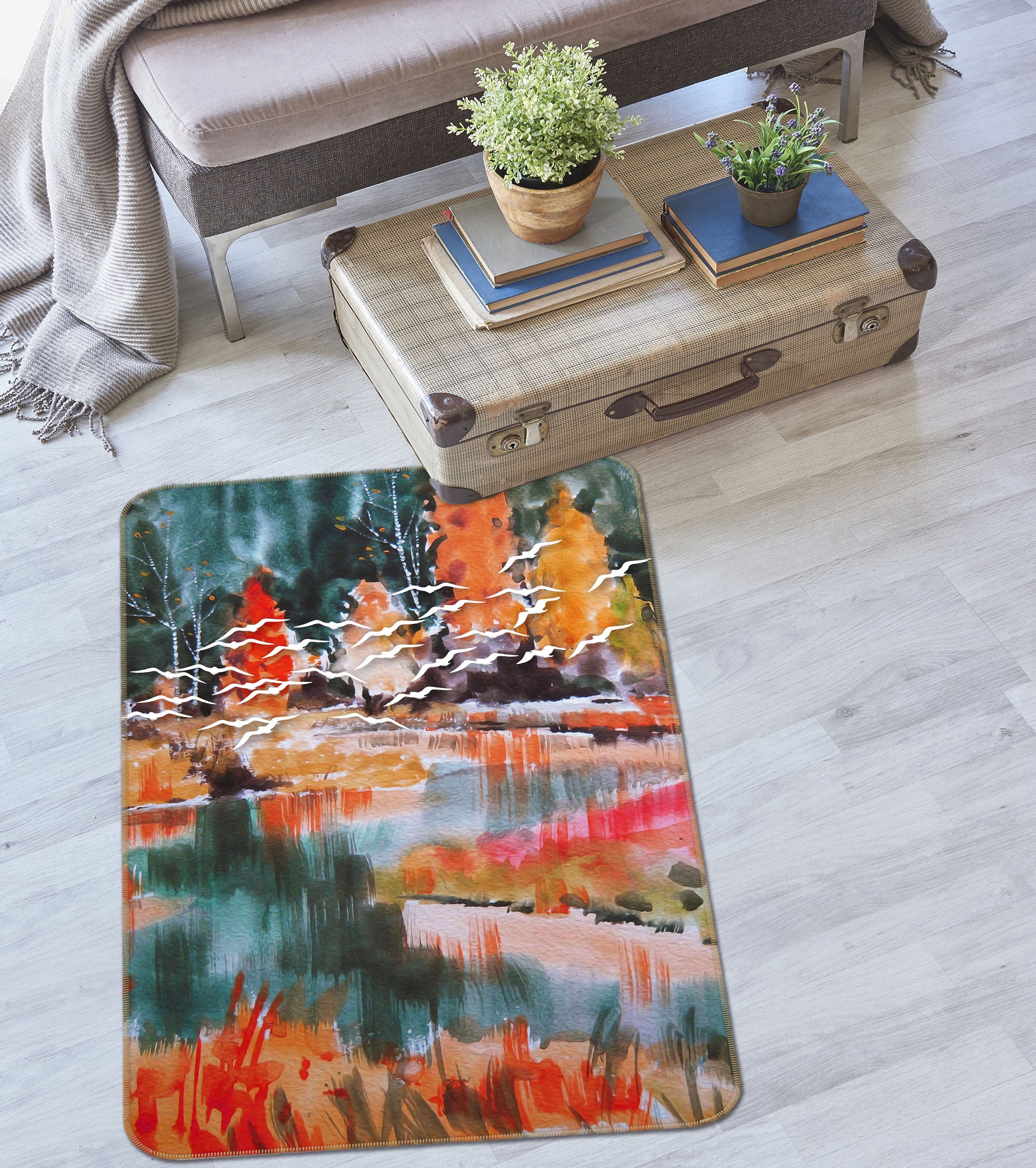3D Tree Bird Painting 28007 Non Slip Rug Mat