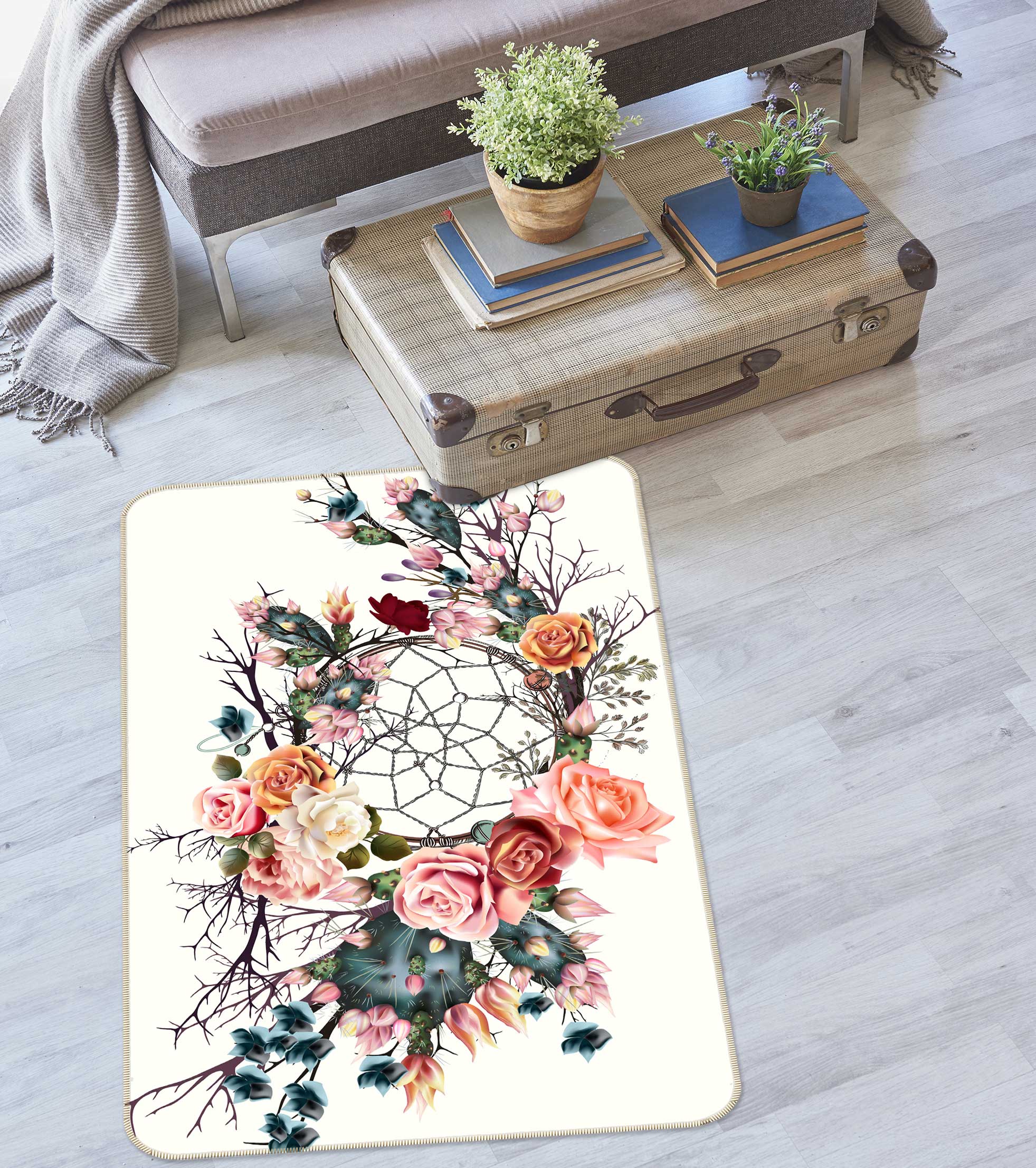 3D Flower Circle 37117 Non Slip Rug Mat