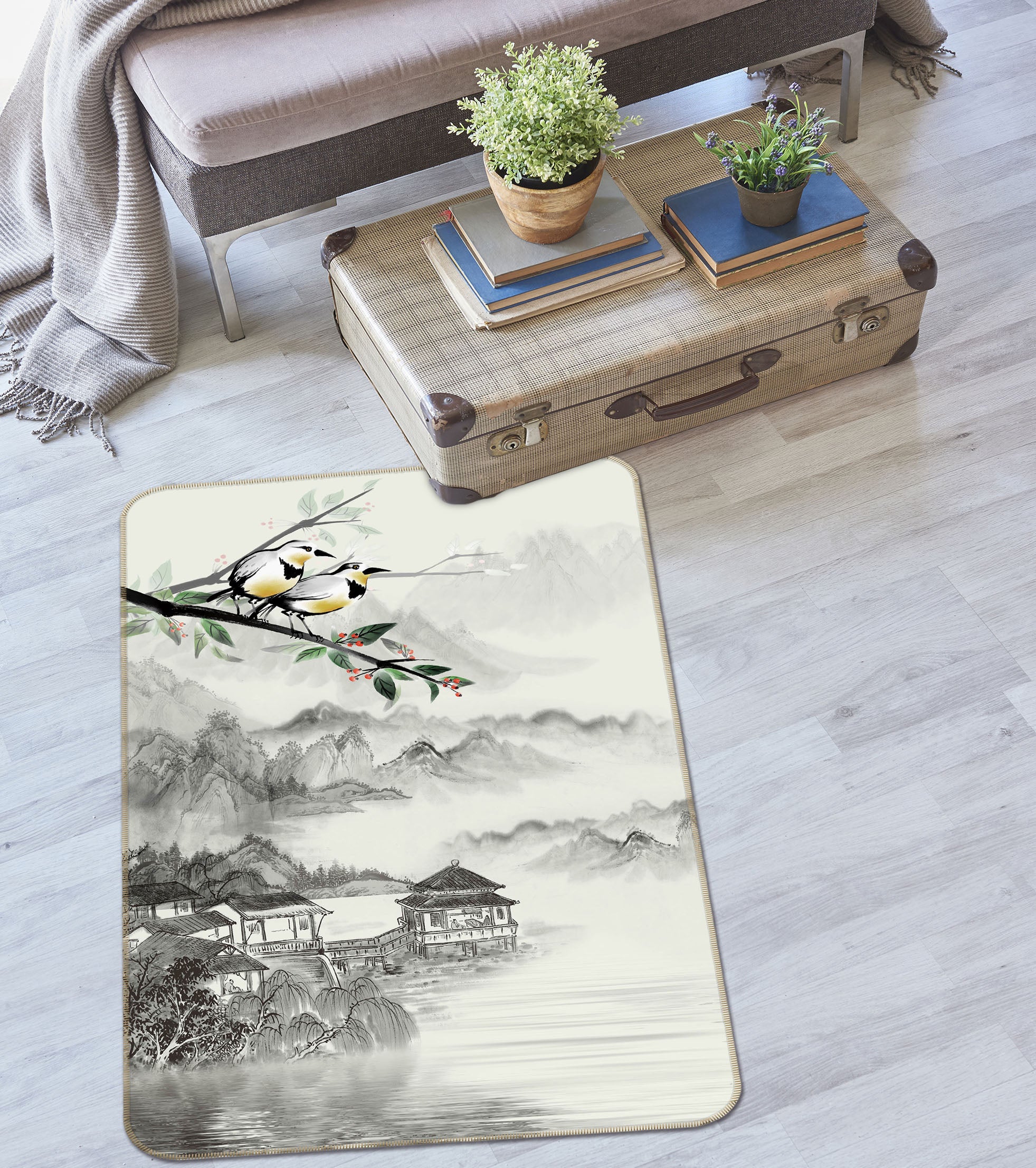 3D Mountains Pavilion 27155 Non Slip Rug Mat