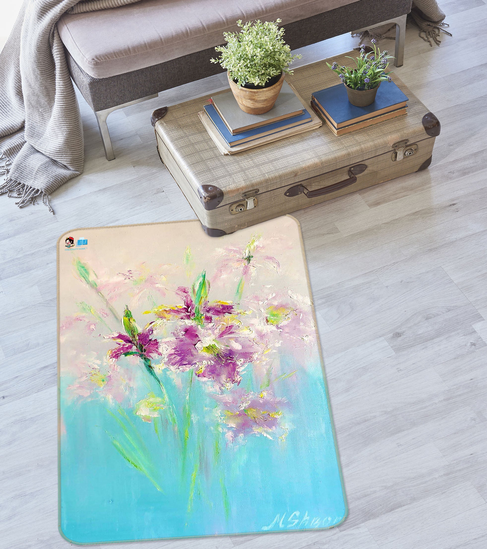 3D Purple Bouquet 1275 Skromova Marina Rug Non Slip Rug Mat