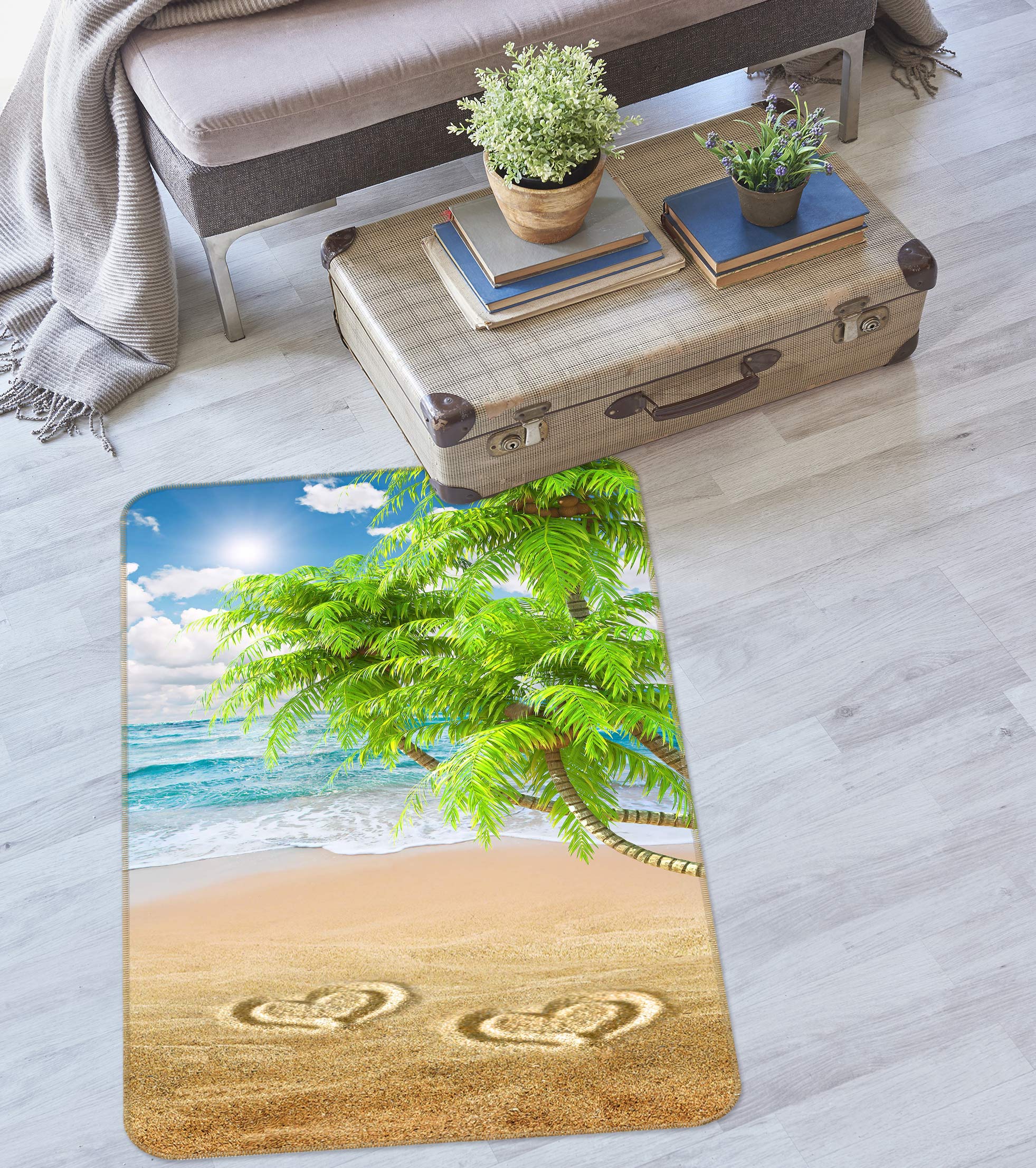 3D Beach Coconut Tree 27031 Non Slip Rug Mat