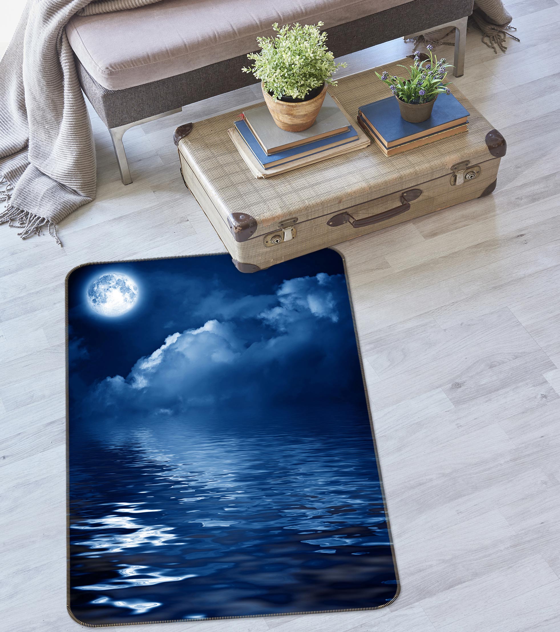 3D Water Surface Moon Clouds 76102 Non Slip Rug Mat