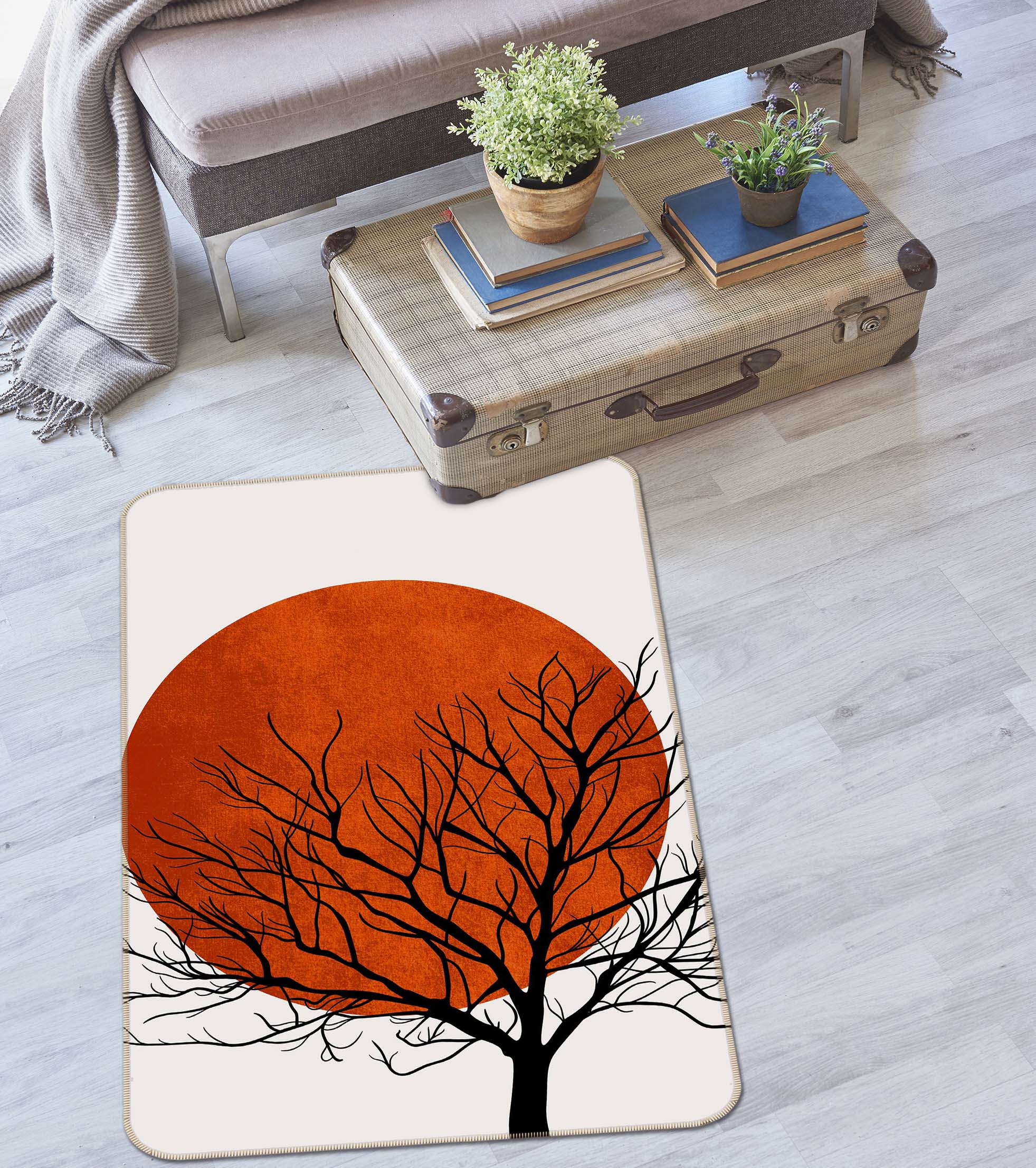 3D Red Sun Dead Tree 84149 Boris Draschoff Rug Non Slip Rug Mat