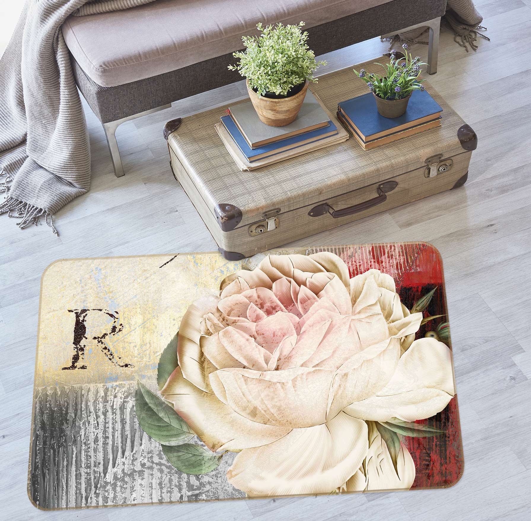 3D White Flowers 76006 Non Slip Rug Mat