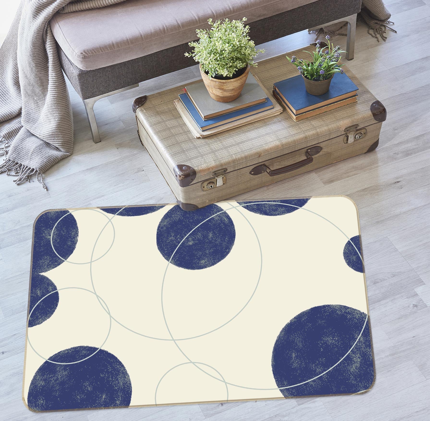 3D Black White Circle 75239 Non Slip Rug Mat
