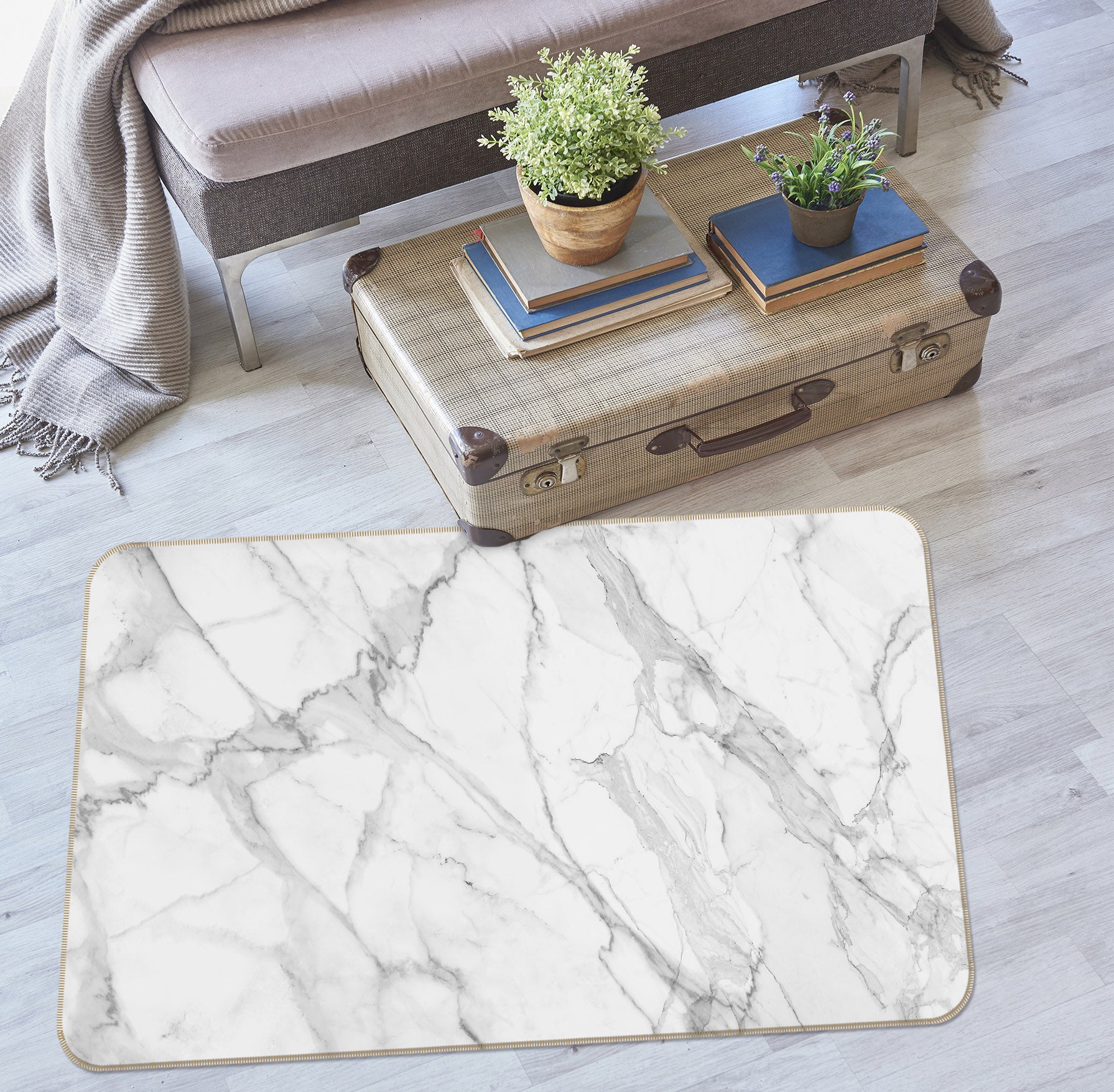3D White Marble Pattern 27116 Non Slip Rug Mat
