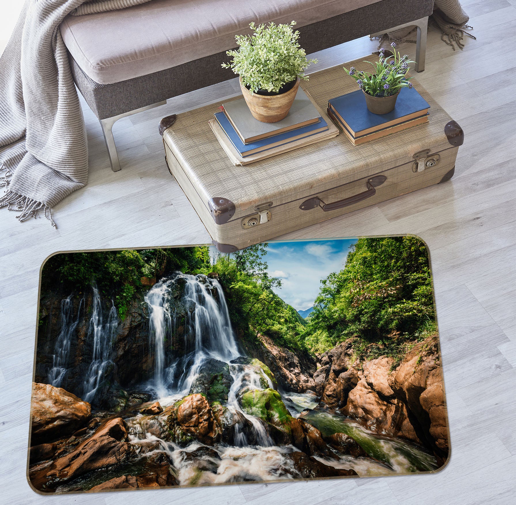 3D Mountain Running Water 29162 Non Slip Rug Mat