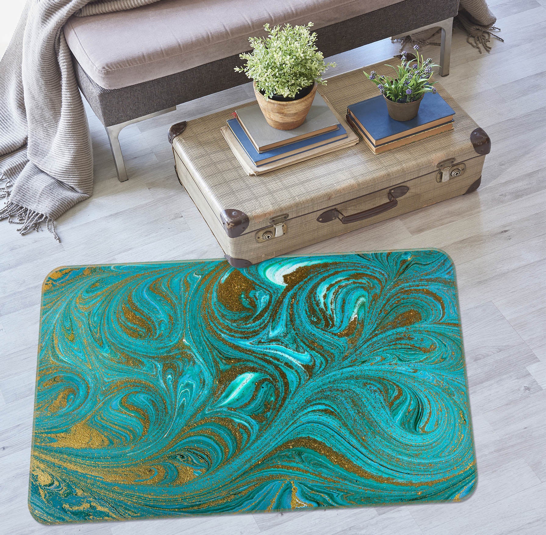 3D Blue Texture 31007 Non Slip Rug Mat