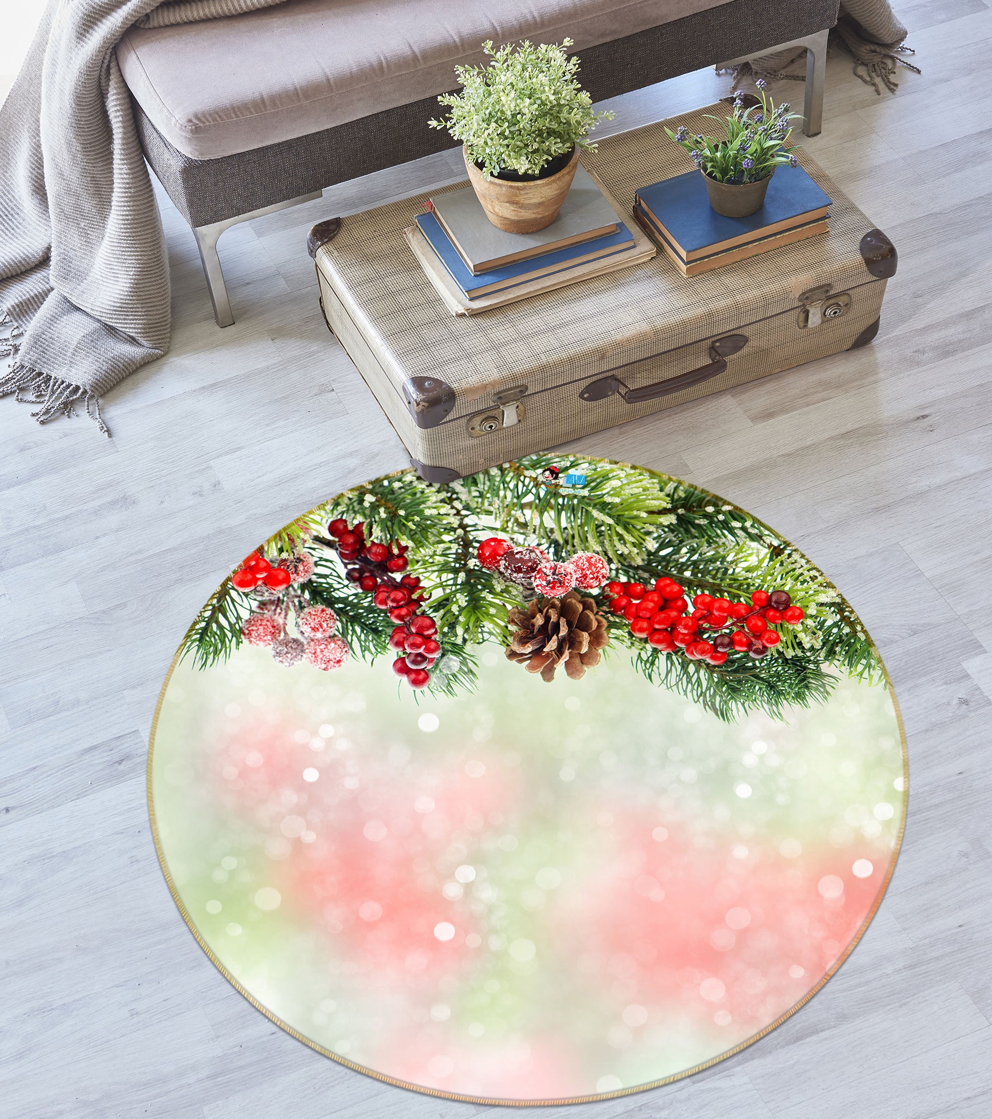 3D Branches 54126 Christmas Round Non Slip Rug Mat Xmas
