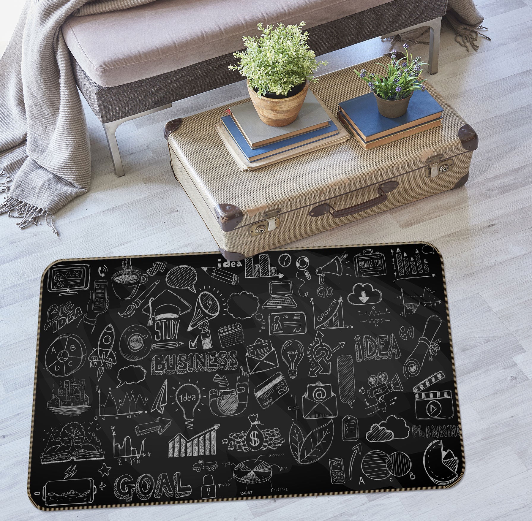 3D Black White Pattern 76288 Non Slip Rug Mat