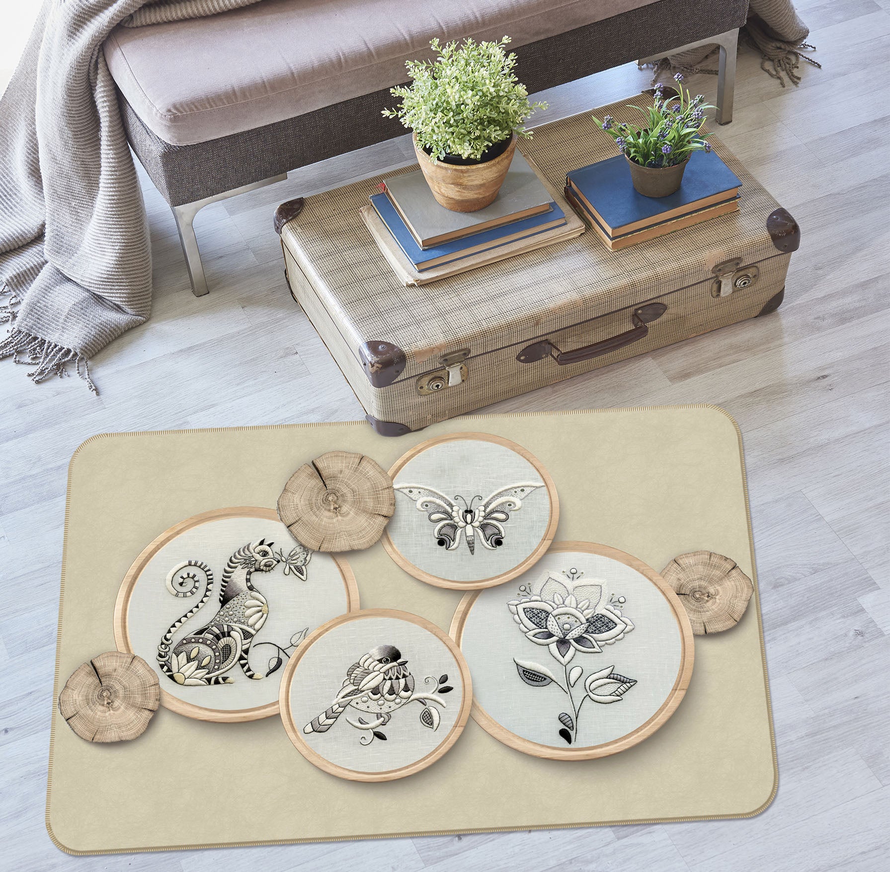 3D Butterfly Flower 34081 Non Slip Rug Mat