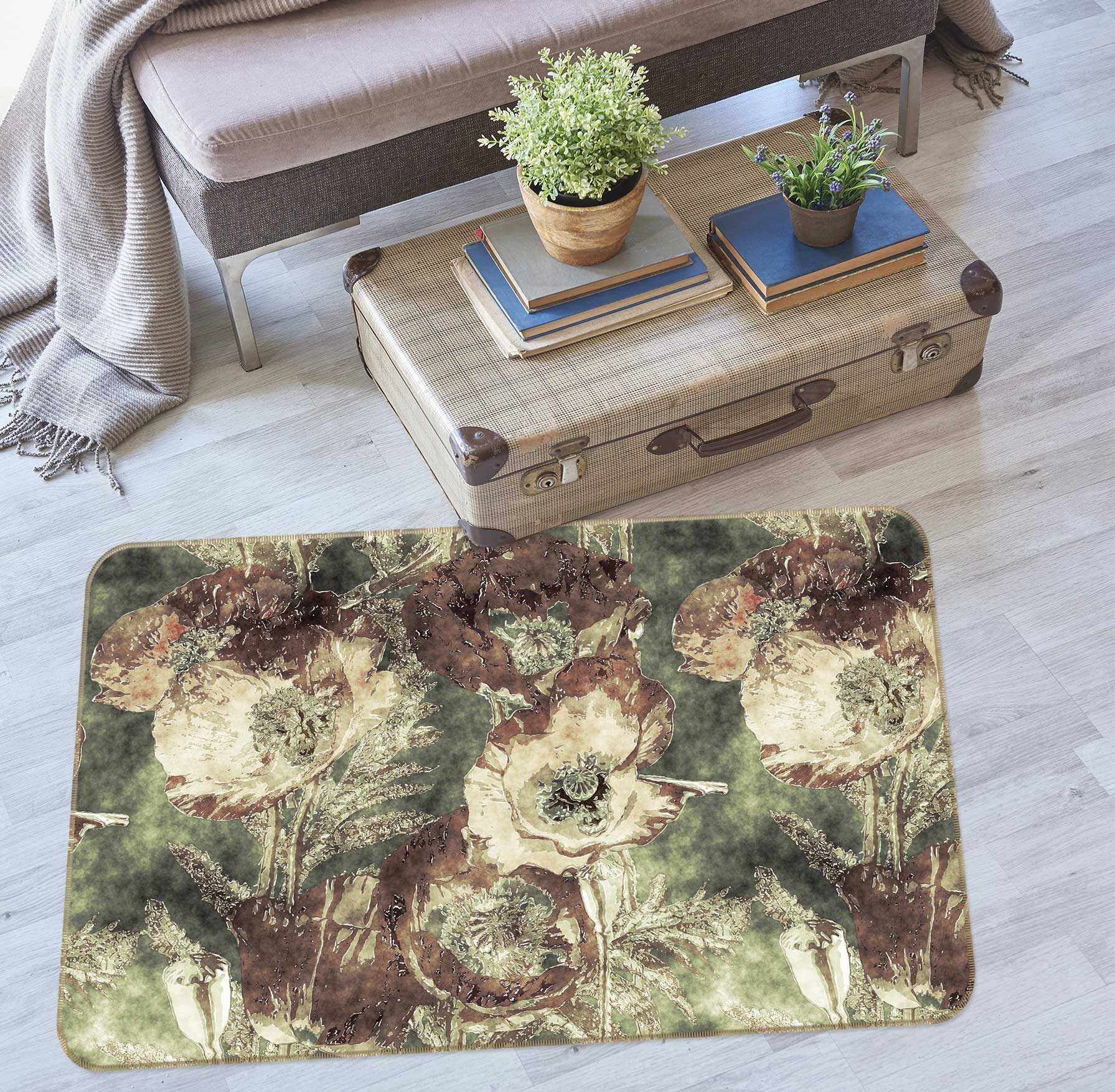 3D Flower Pattern 33032 Non Slip Rug Mat