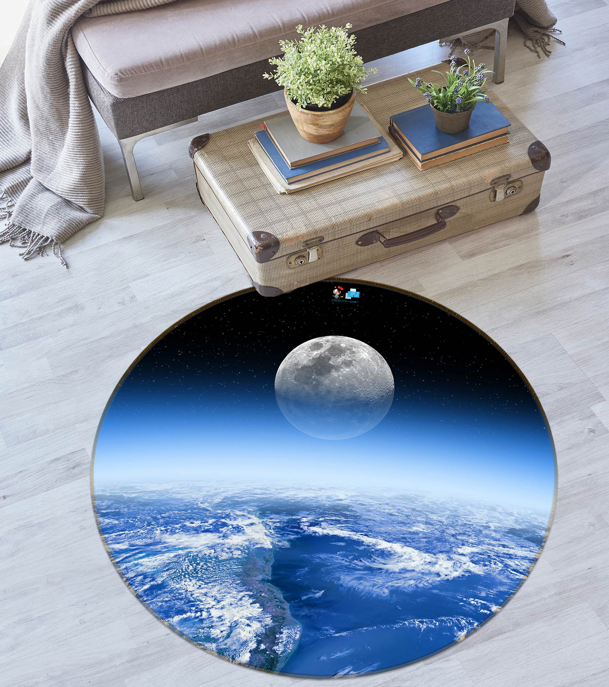 3D Earth Moon 72210 Round Non Slip Rug Mat