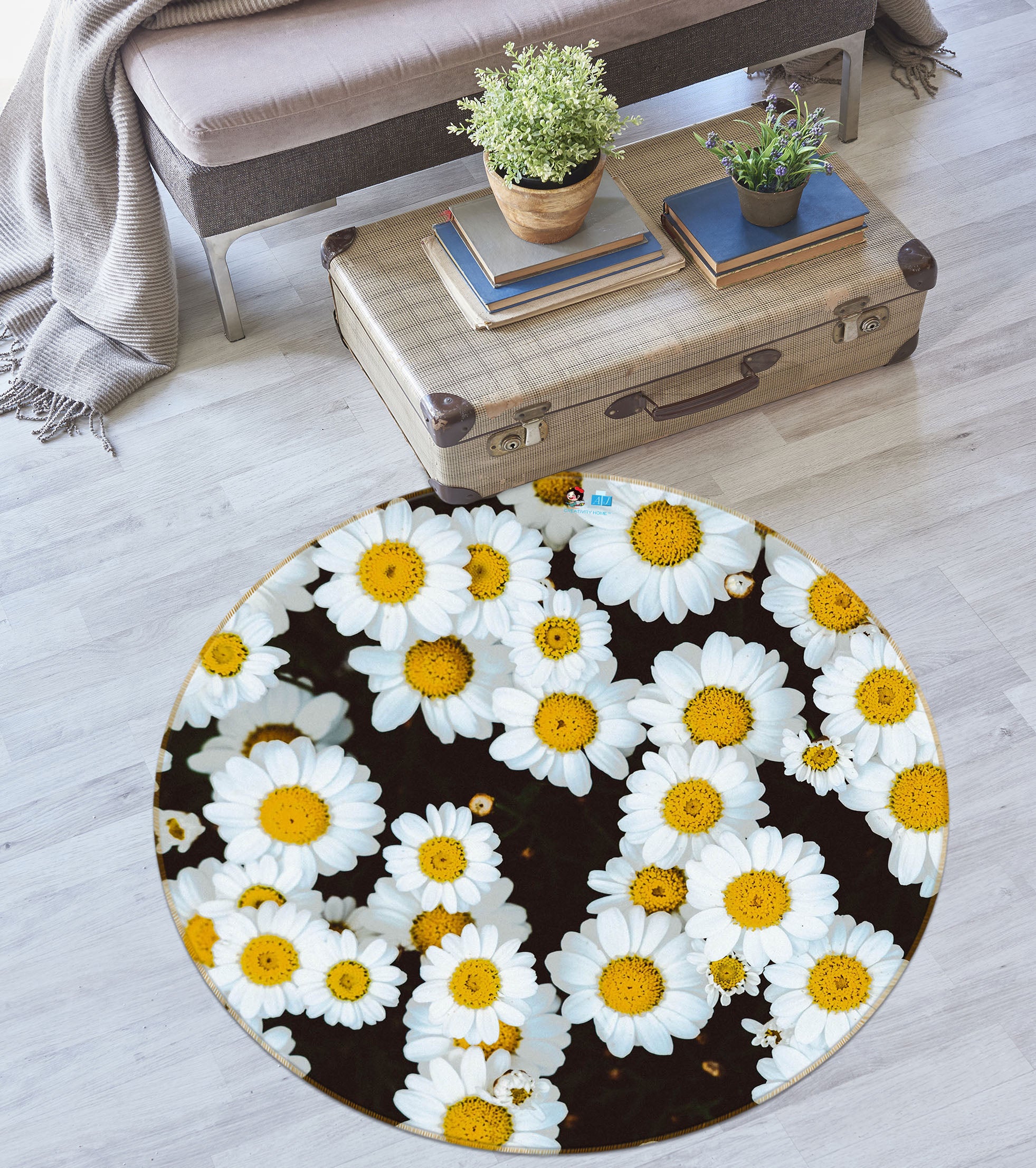 3D Chrysanthemum 75066 Round Non Slip Rug Mat