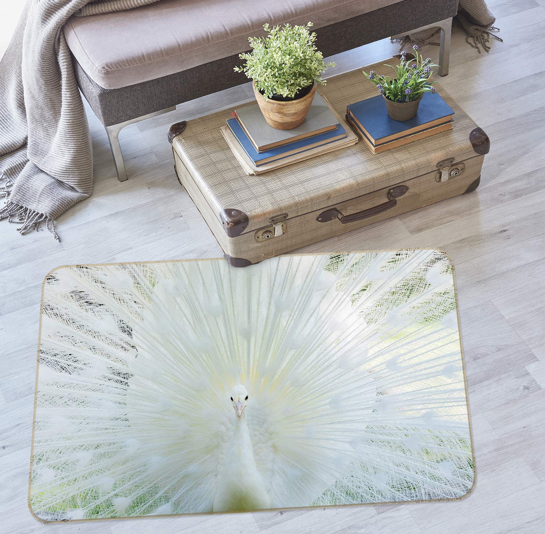 3D White Peacock 30070 Non Slip Rug Mat