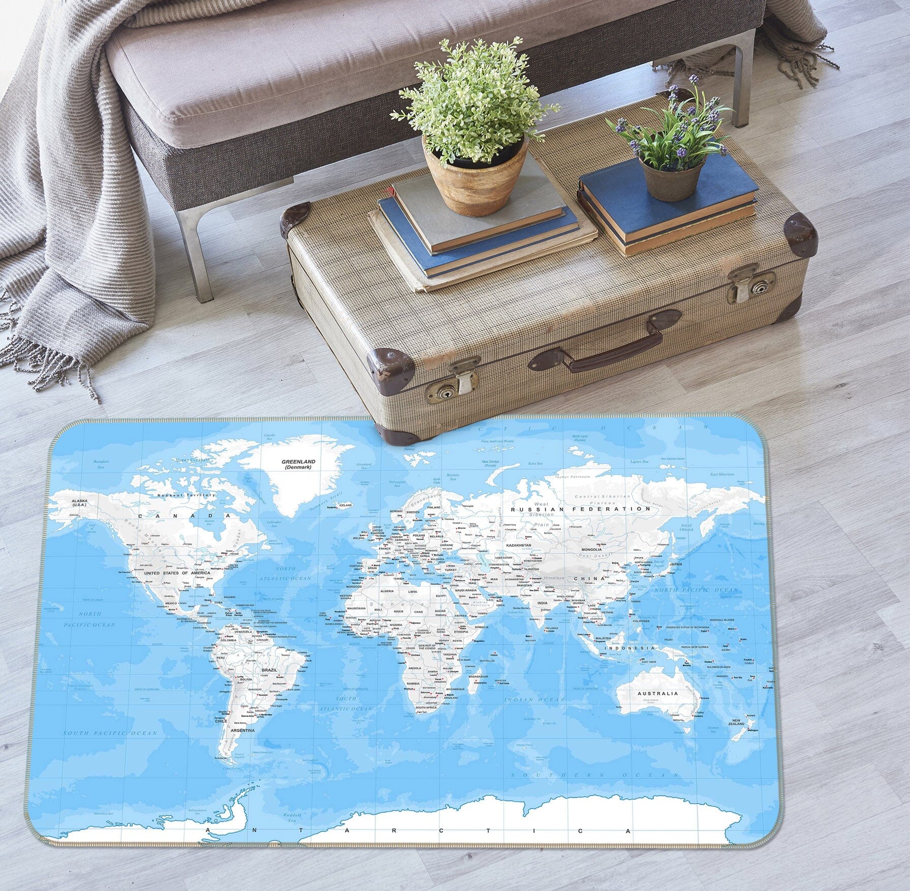 3D Blue Sky White Clouds 286 World Map Non Slip Rug Mat Mat AJ Creativity Home