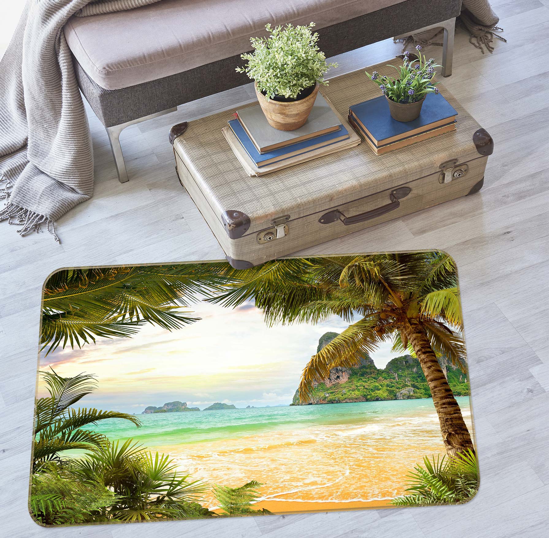 3D Seaside Coconut Tree 76219 Non Slip Rug Mat