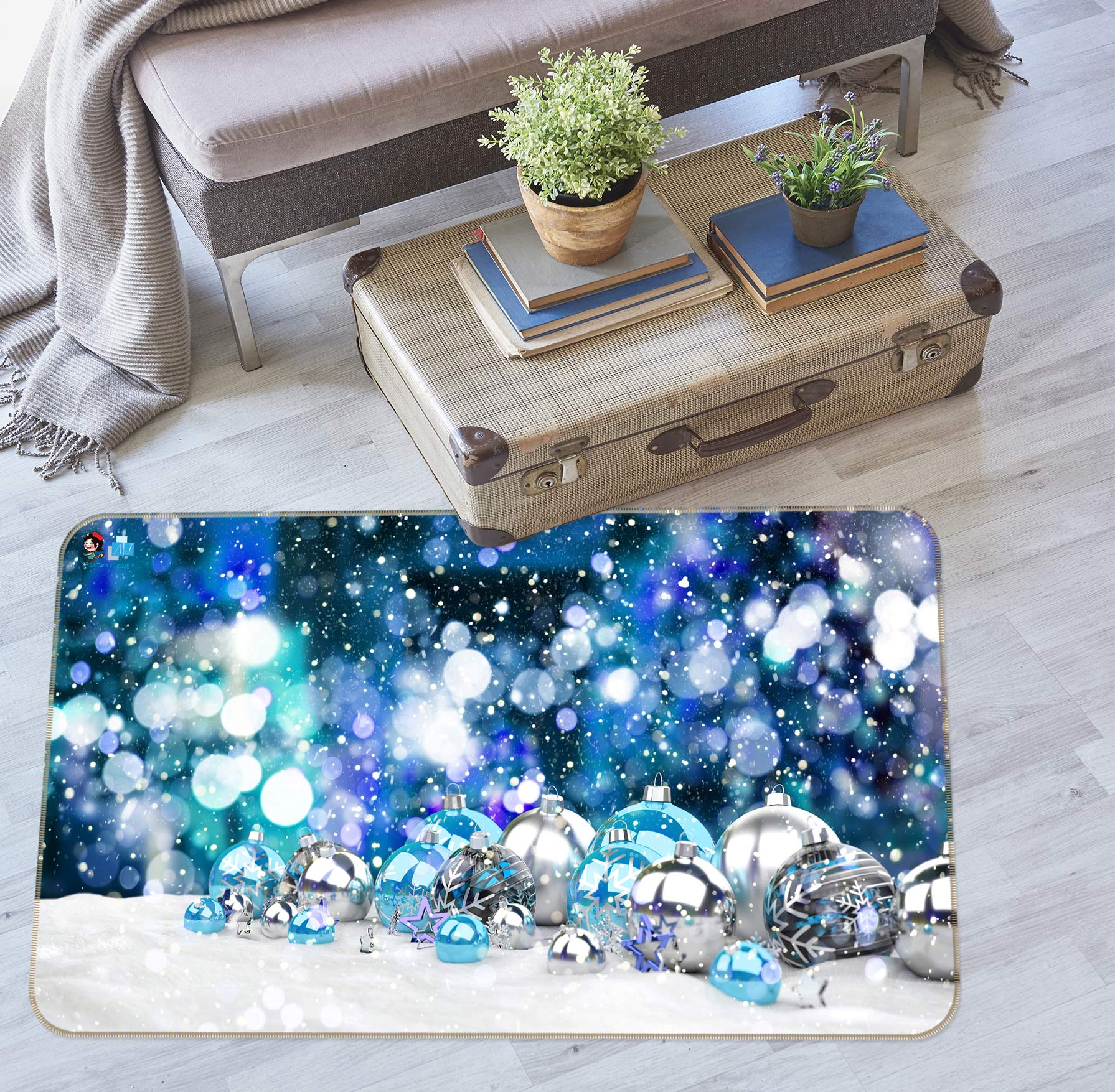 3D Blue Ball 54243 Christmas Non Slip Rug Mat Xmas