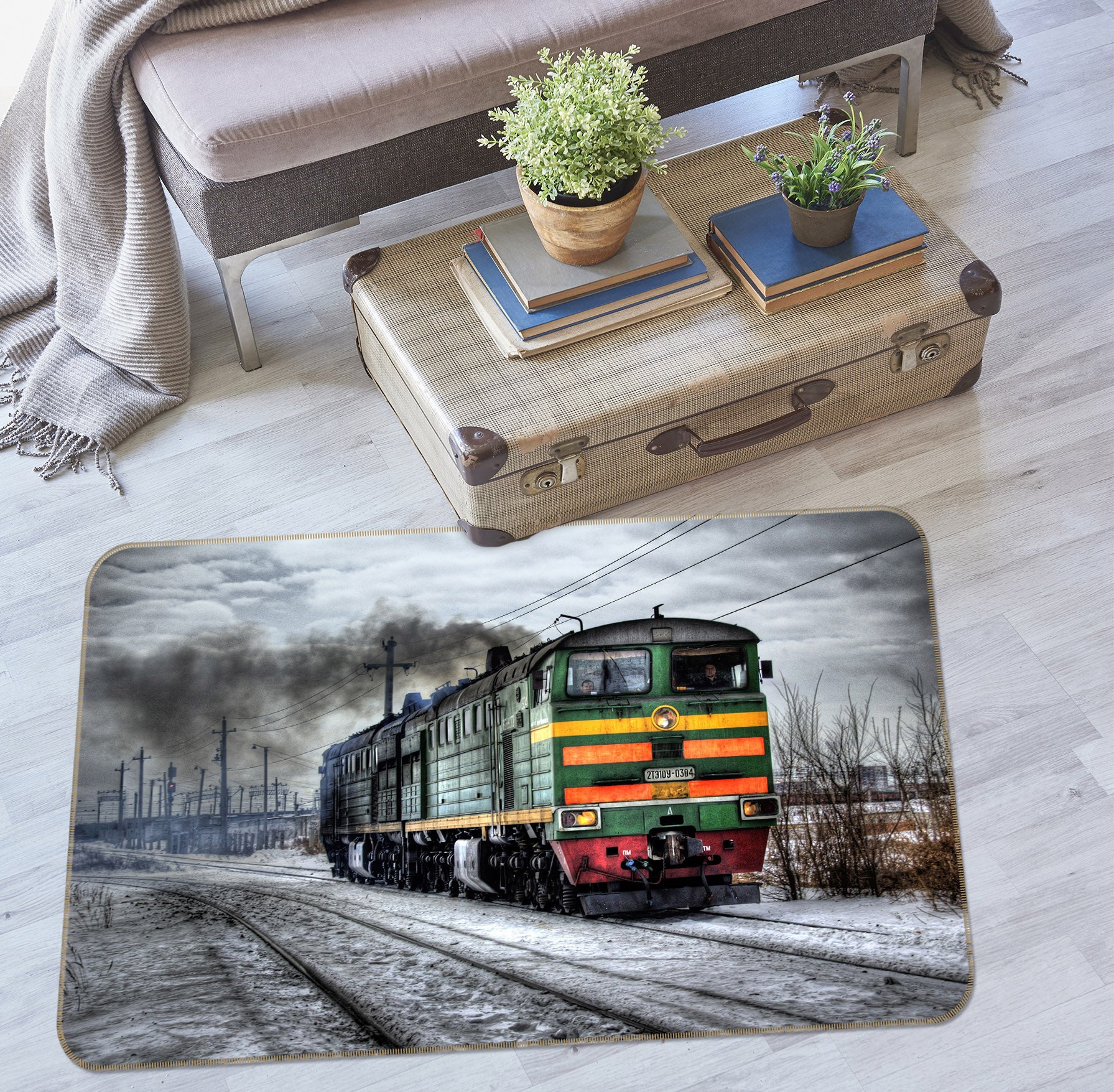 3D Green Train 38243 Vehicle Non Slip Rug Mat