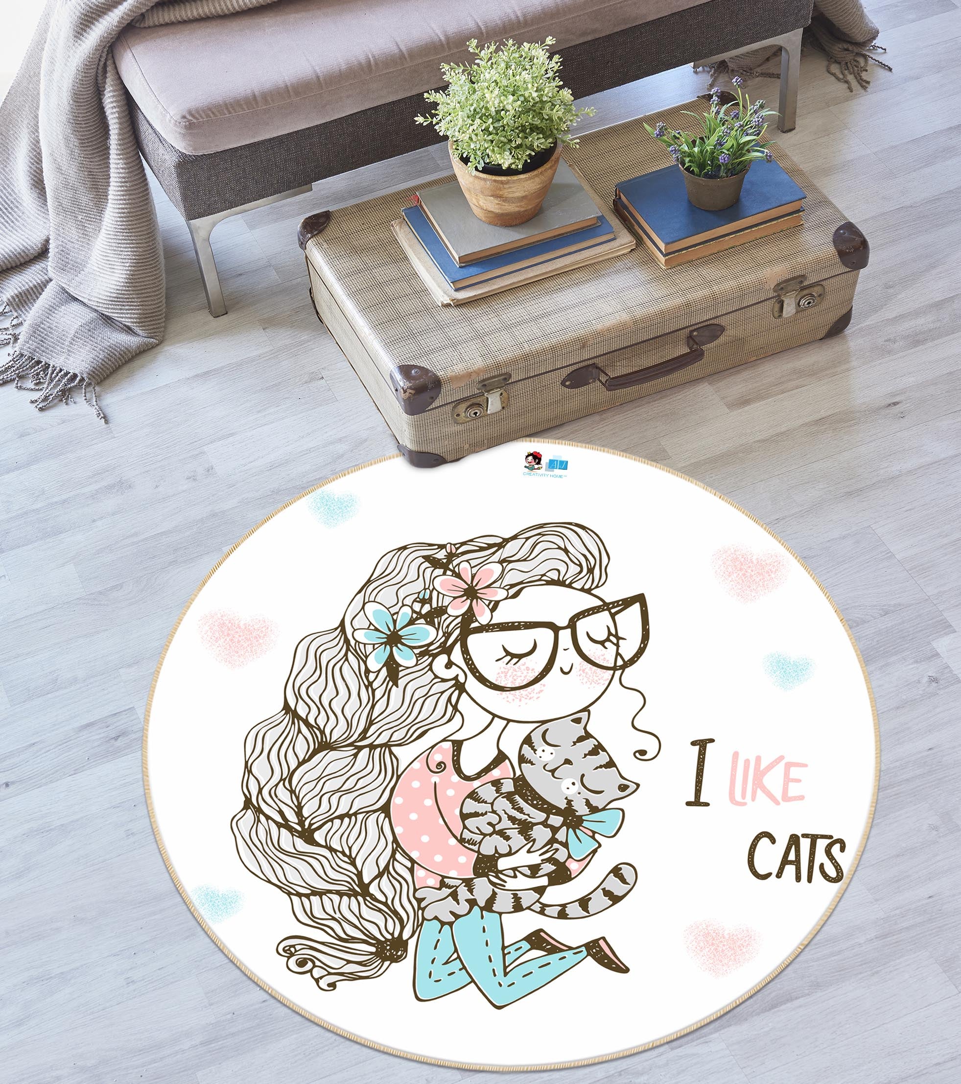 3D Girl With Long Hair 74287 Round Non Slip Rug Mat
