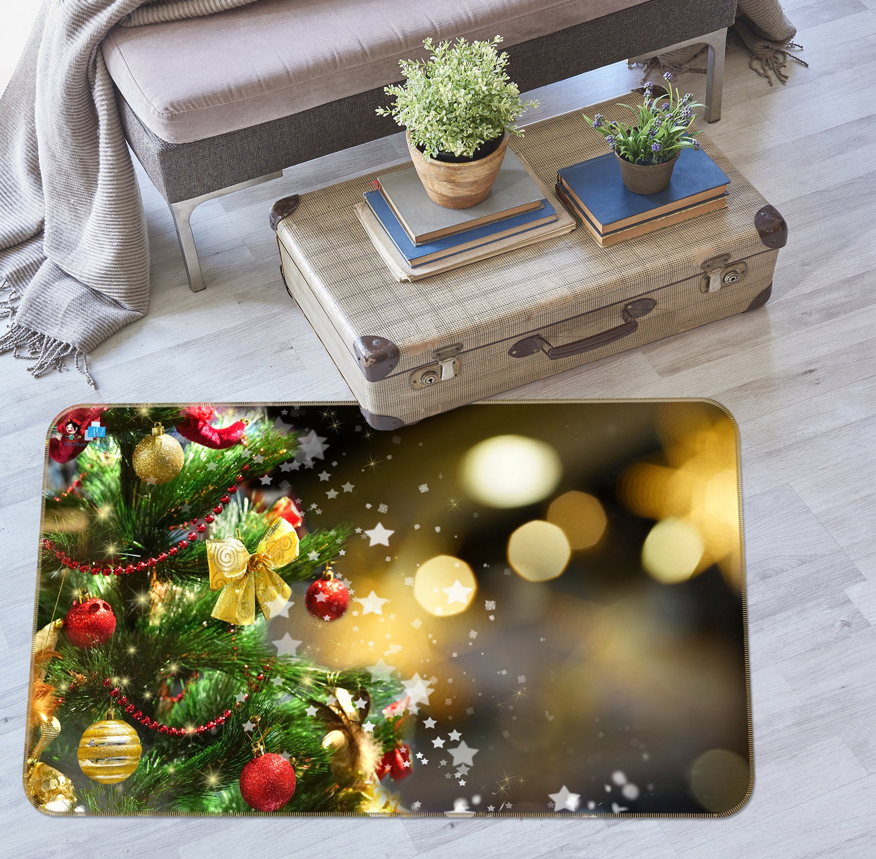 3D Tree Colorful Ball 55105 Christmas Non Slip Rug Mat Xmas