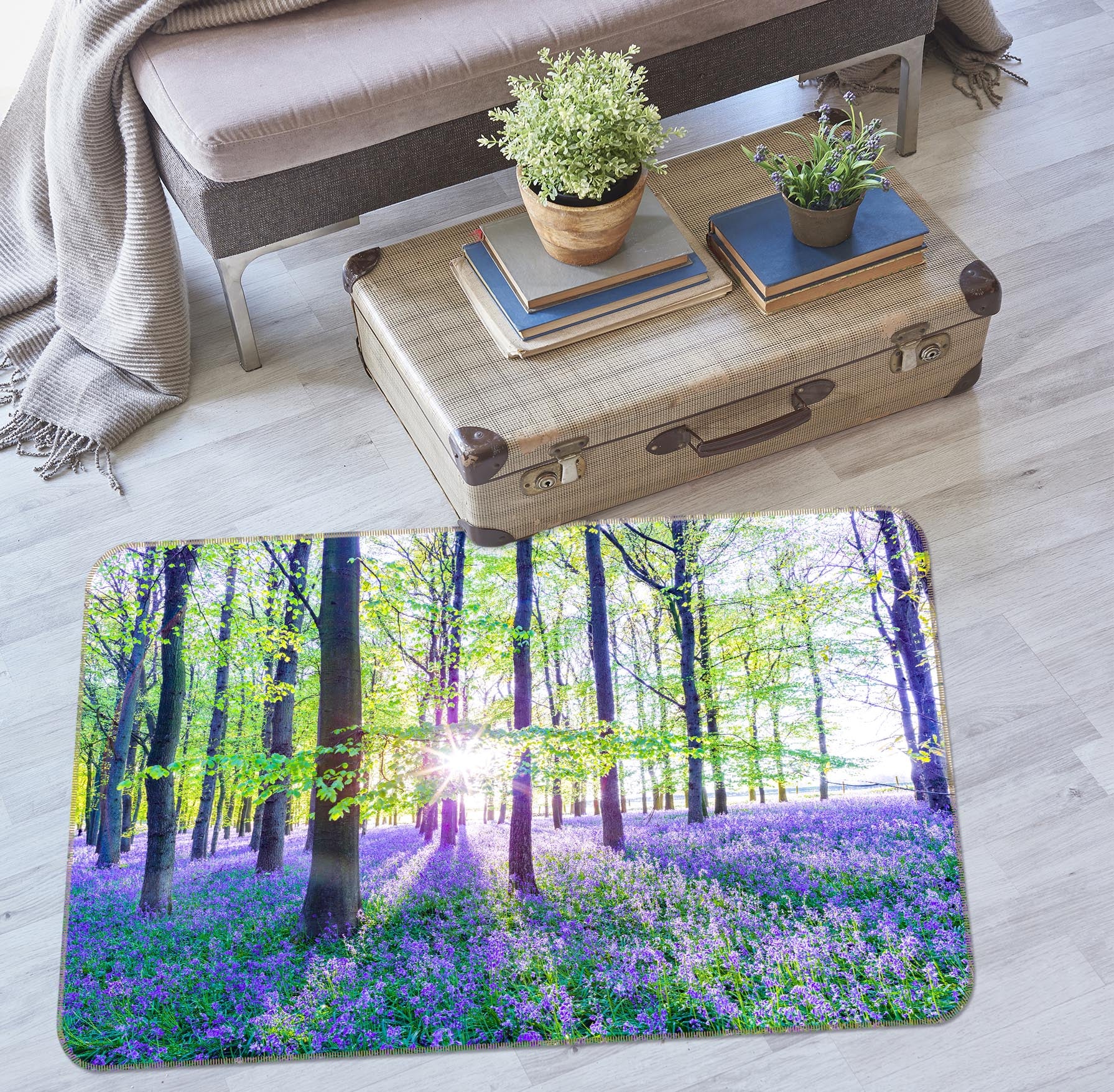 3D Purple Blue Flowers Forest 83263 Assaf Frank Rug Non Slip Rug Mat