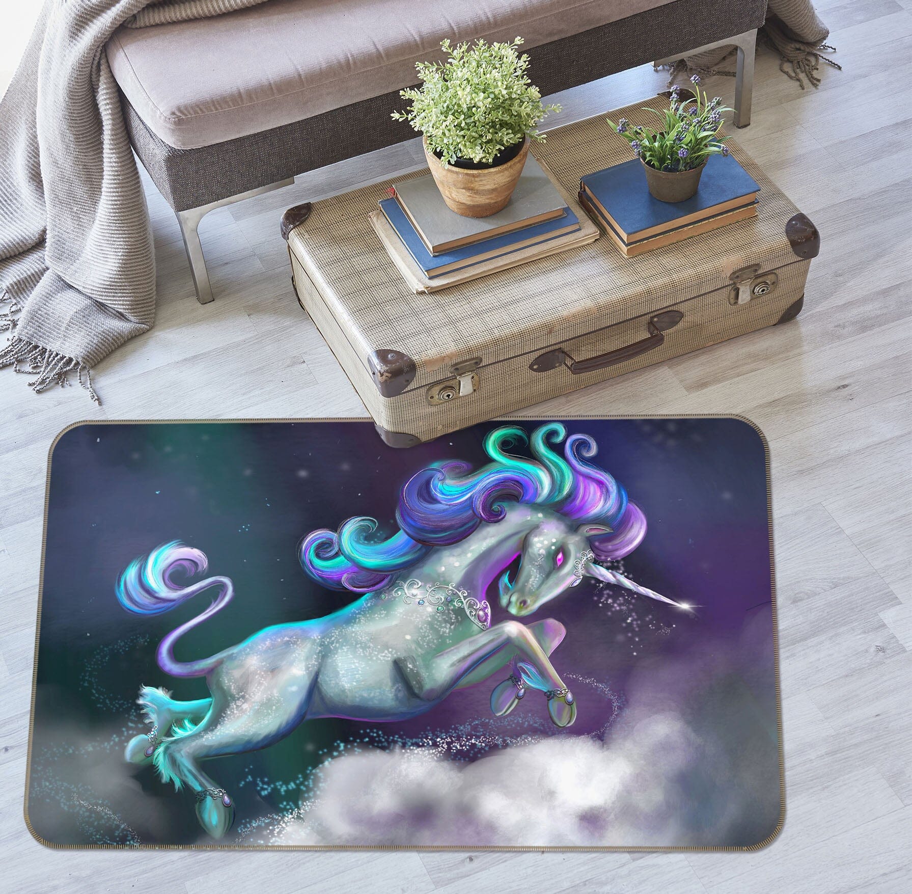 3D Cloud Unicorn 3009 Rose Catherine Khan Rug Non Slip Rug Mat Mat AJ Creativity Home