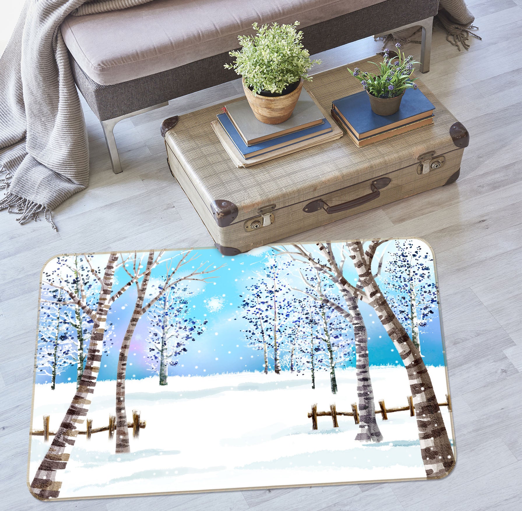 3D Snowfield Tree 29116 Non Slip Rug Mat