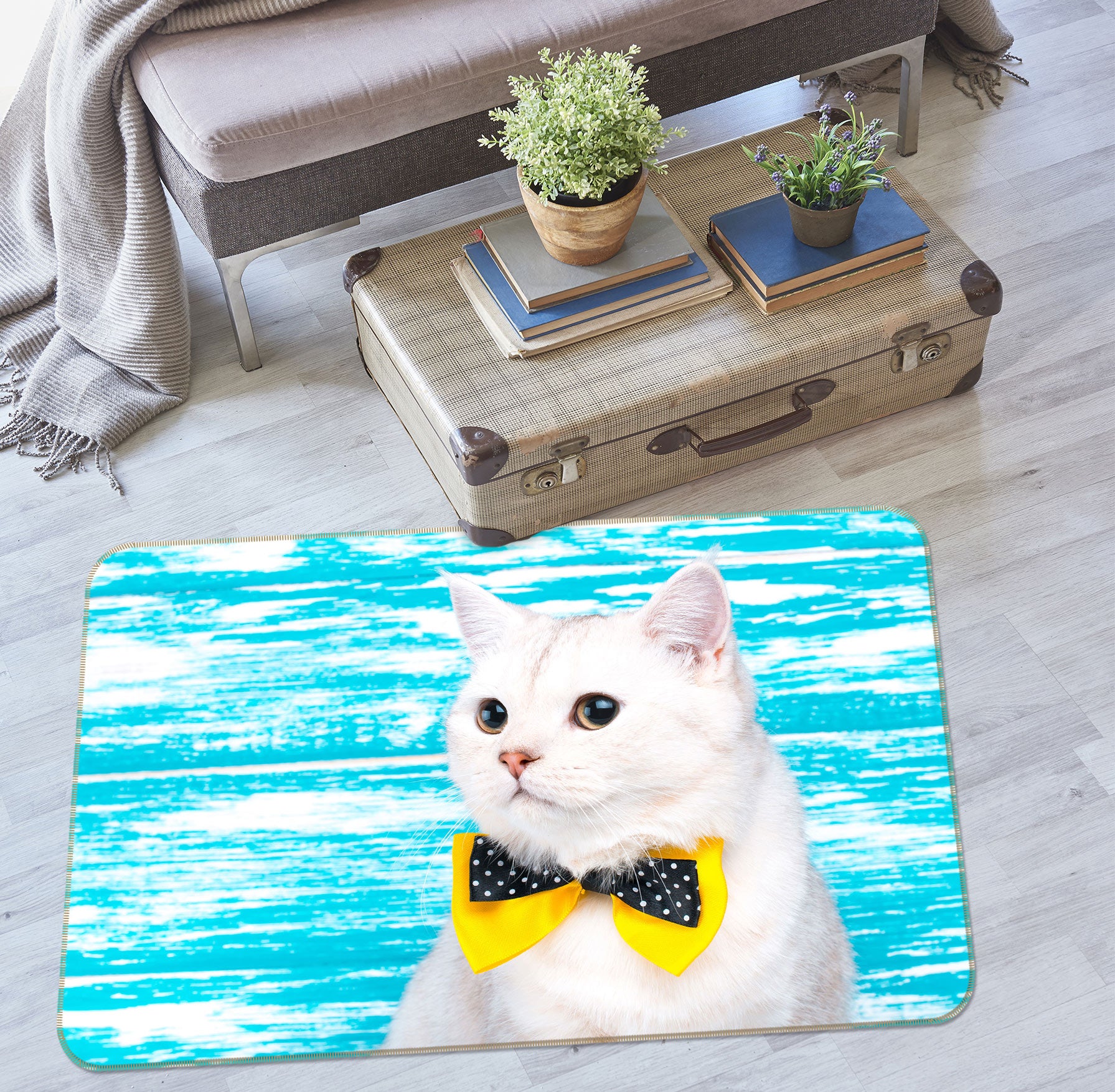 3D White Cat 37070 Non Slip Rug Mat