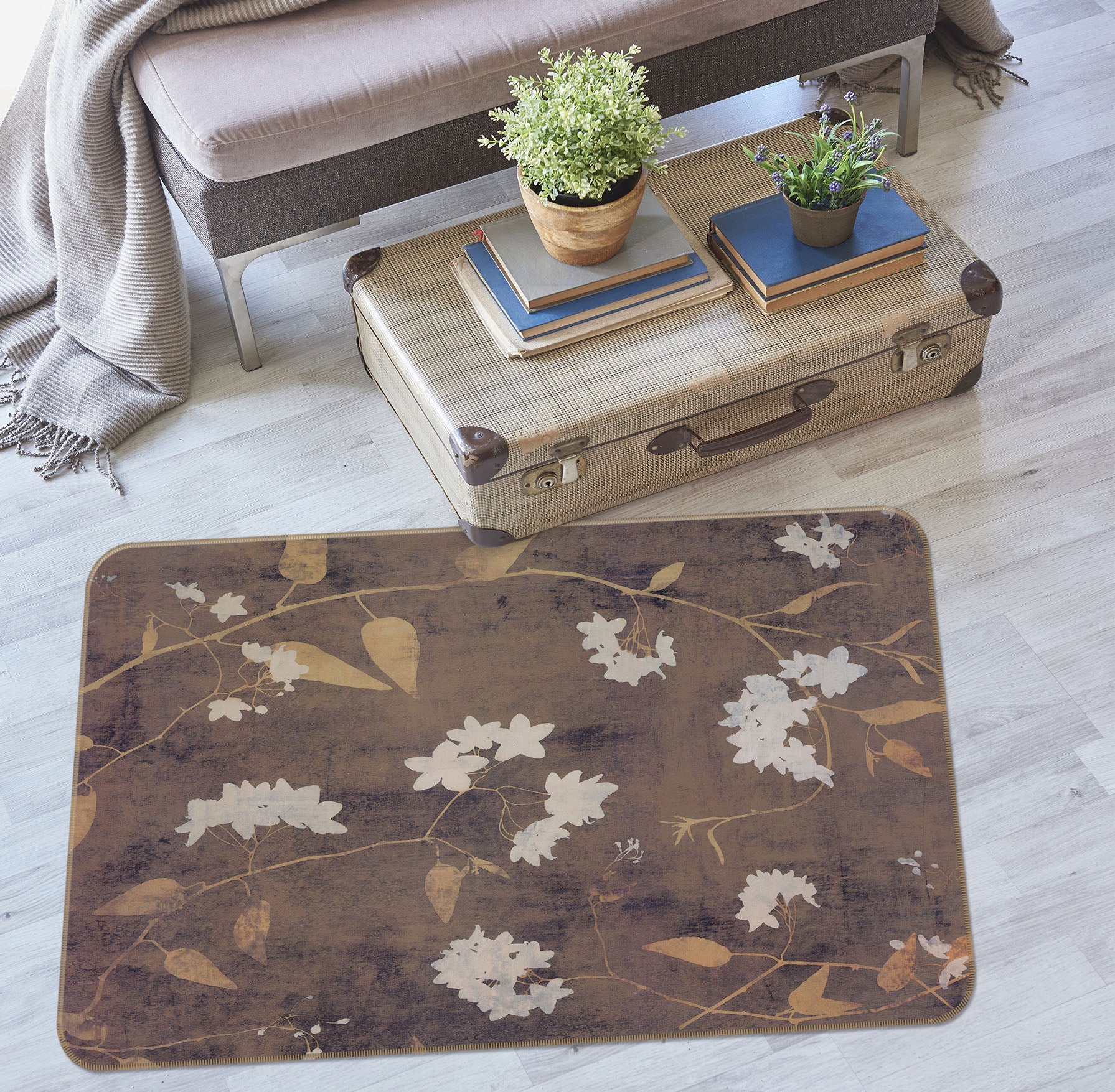3D Flower Pattern 32075 Non Slip Rug Mat