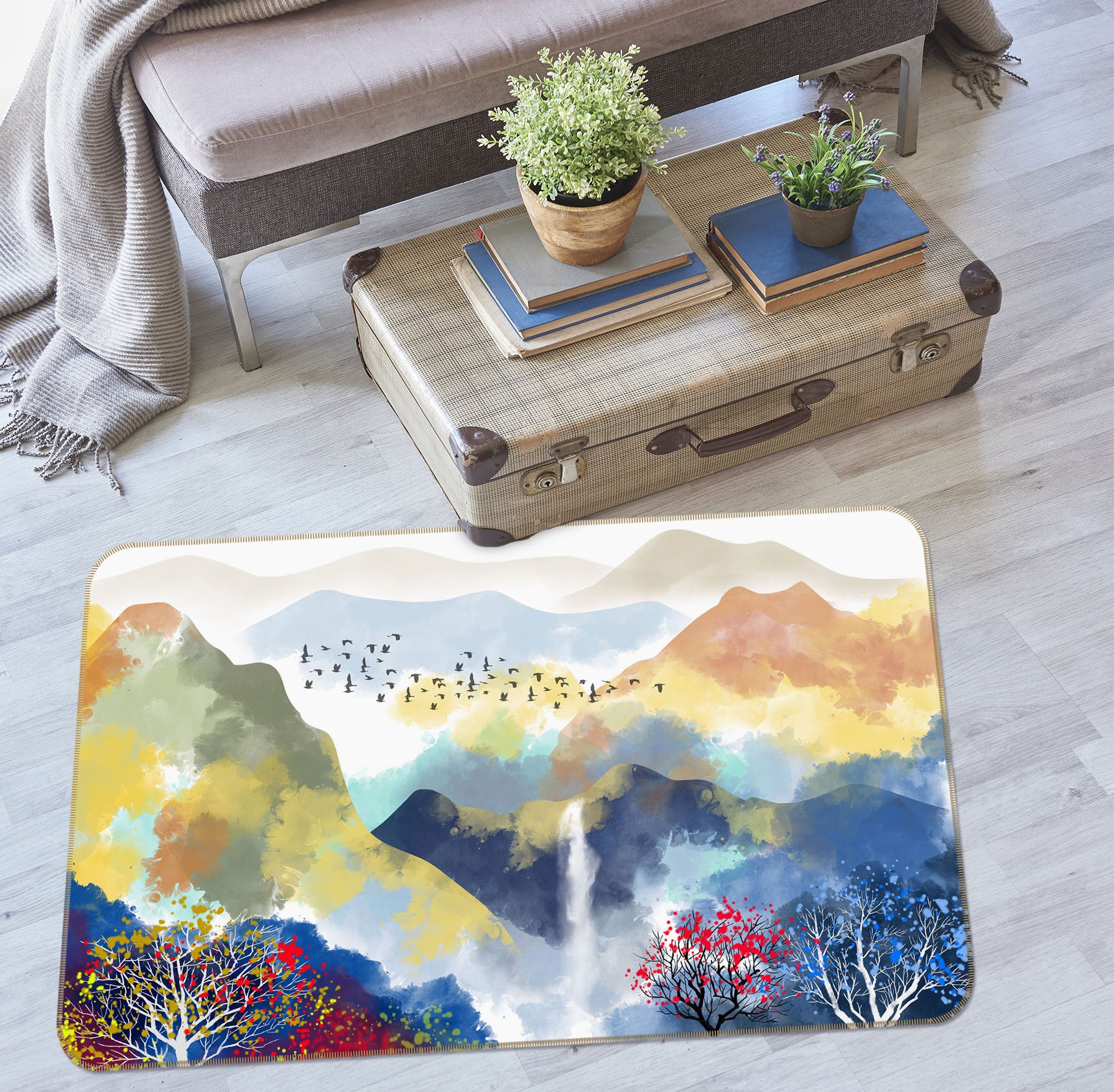 3D Mountain Trees 34027 Non Slip Rug Mat