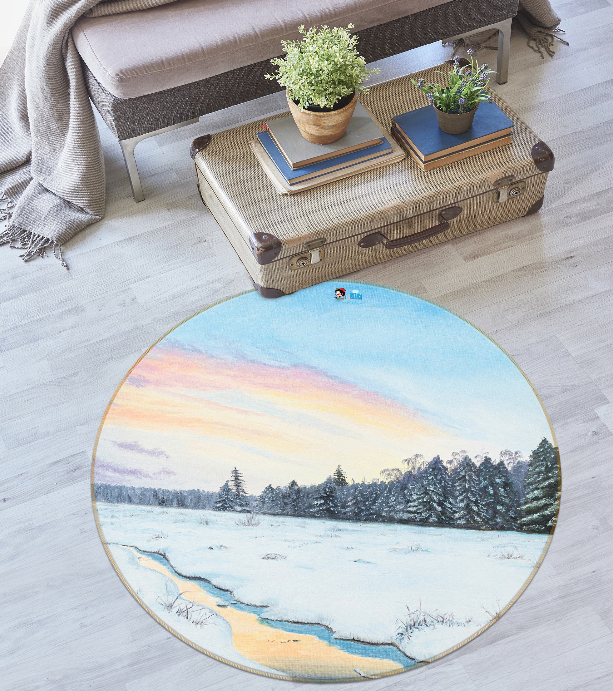 3D Snowfield Forest 18152 Marina Zotova Rug Round Non Slip Rug Mat