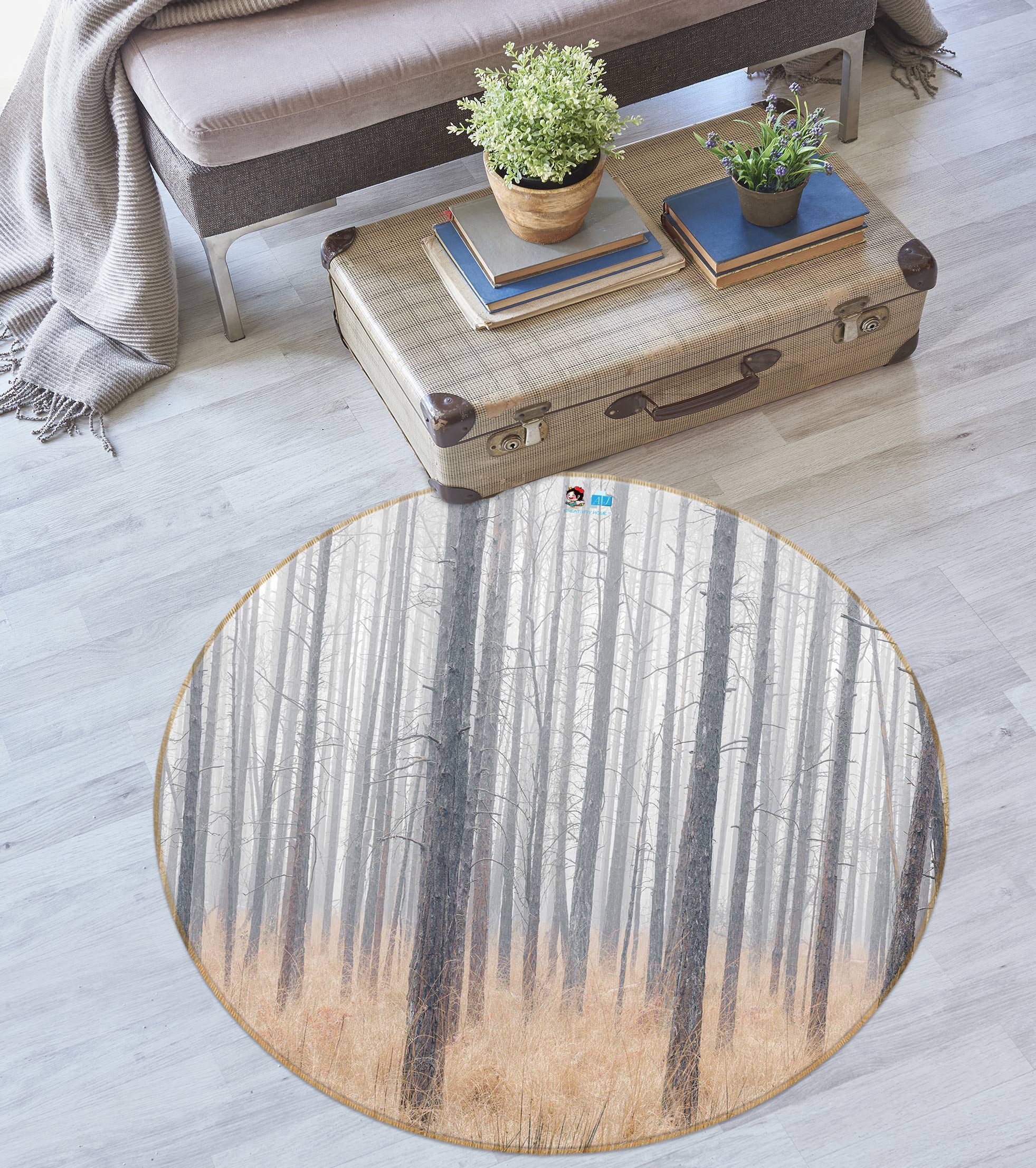 3D Trunk Grass 7587 Assaf Frank Rug Round Non Slip Rug Mat