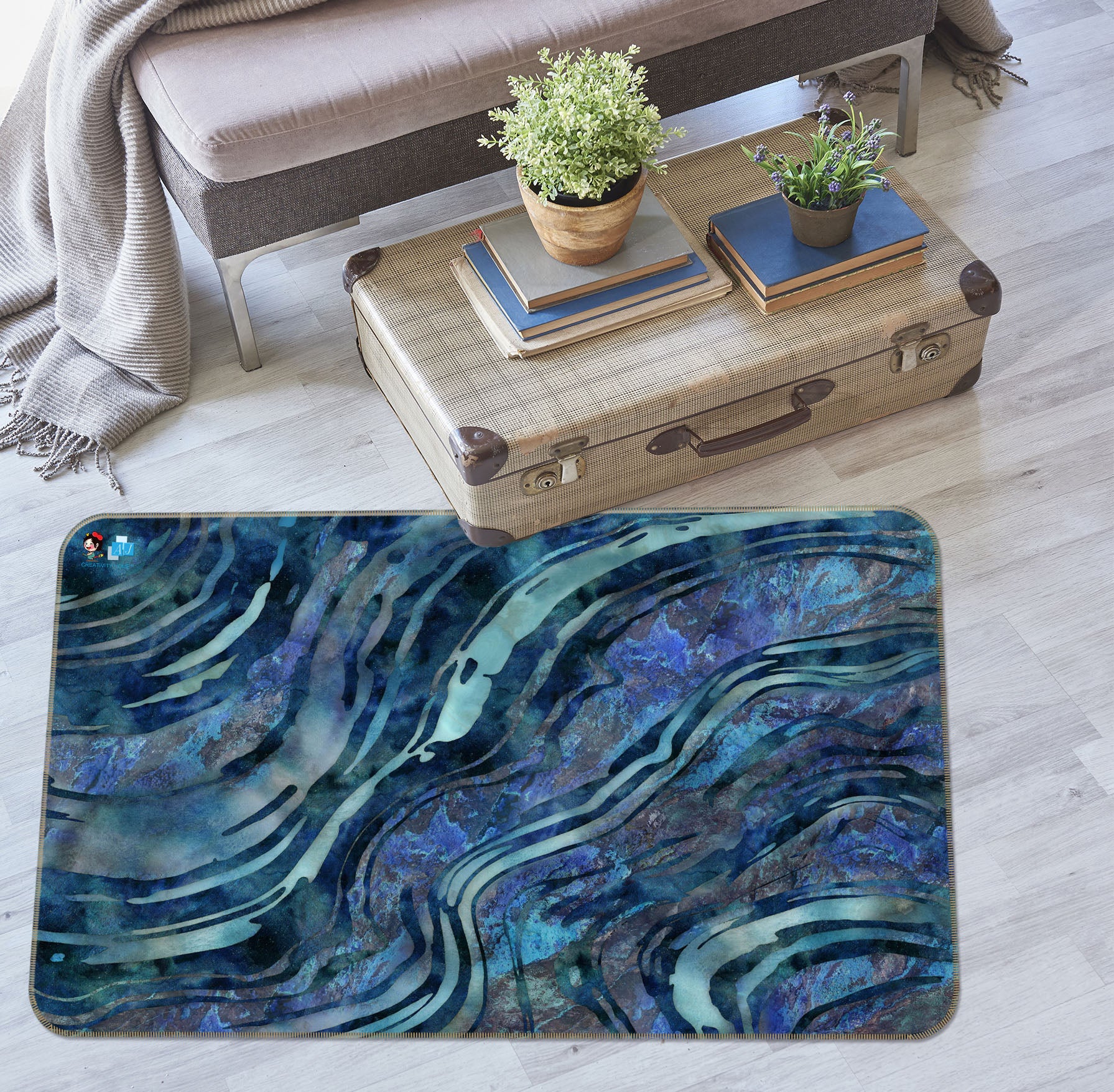 3D Navy Blue Texture 83018 Andrea haase Rug Non Slip Rug Mat