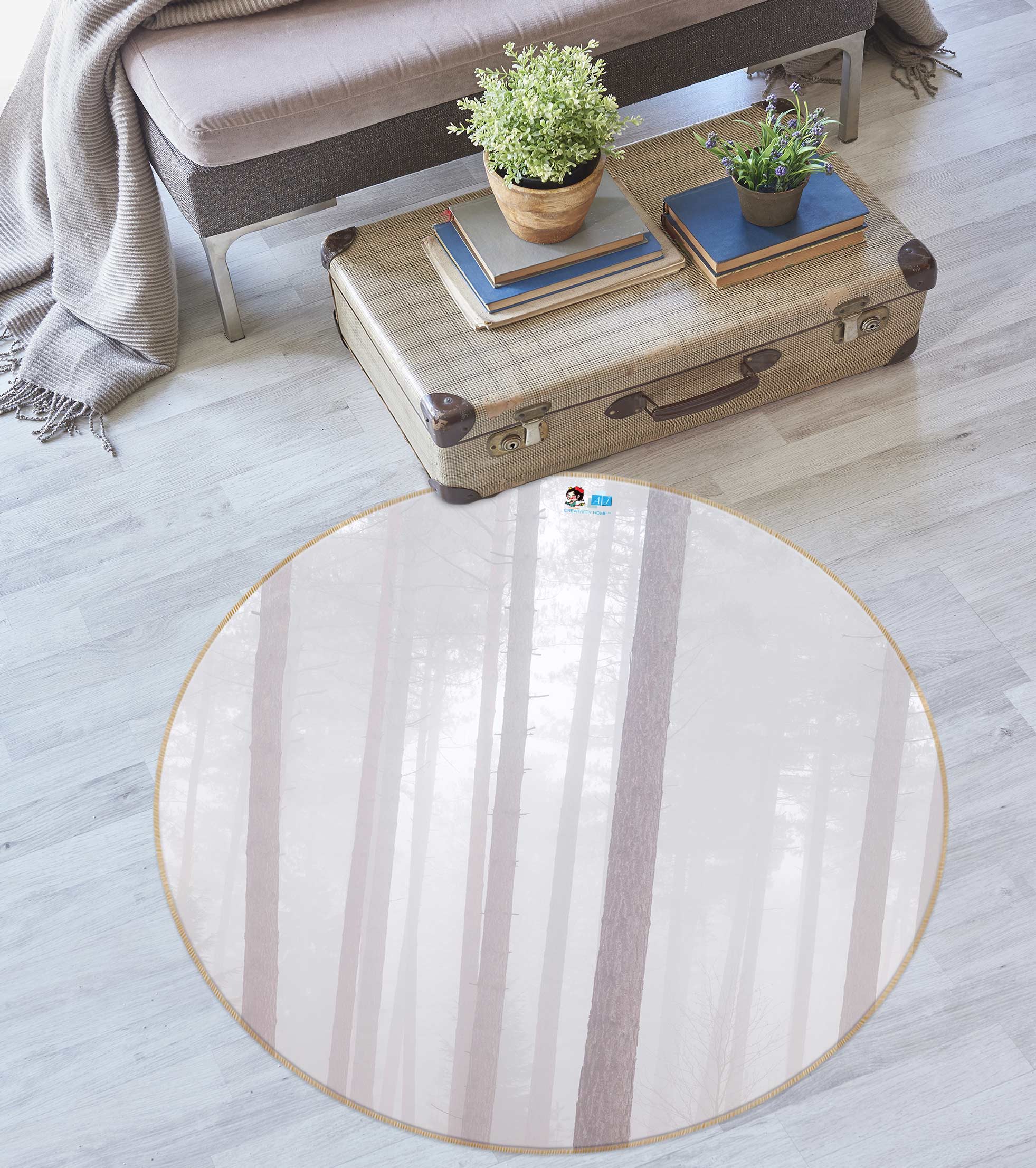 3D Misty Forest 7585 Assaf Frank Rug Round Non Slip Rug Mat