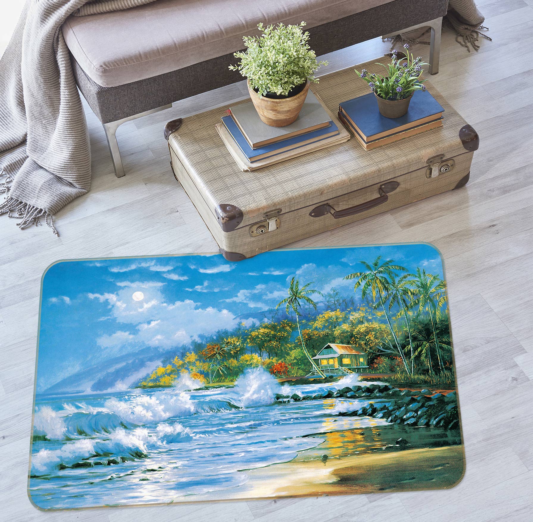 3D Seaside House Coconut Tree 75294 Non Slip Rug Mat