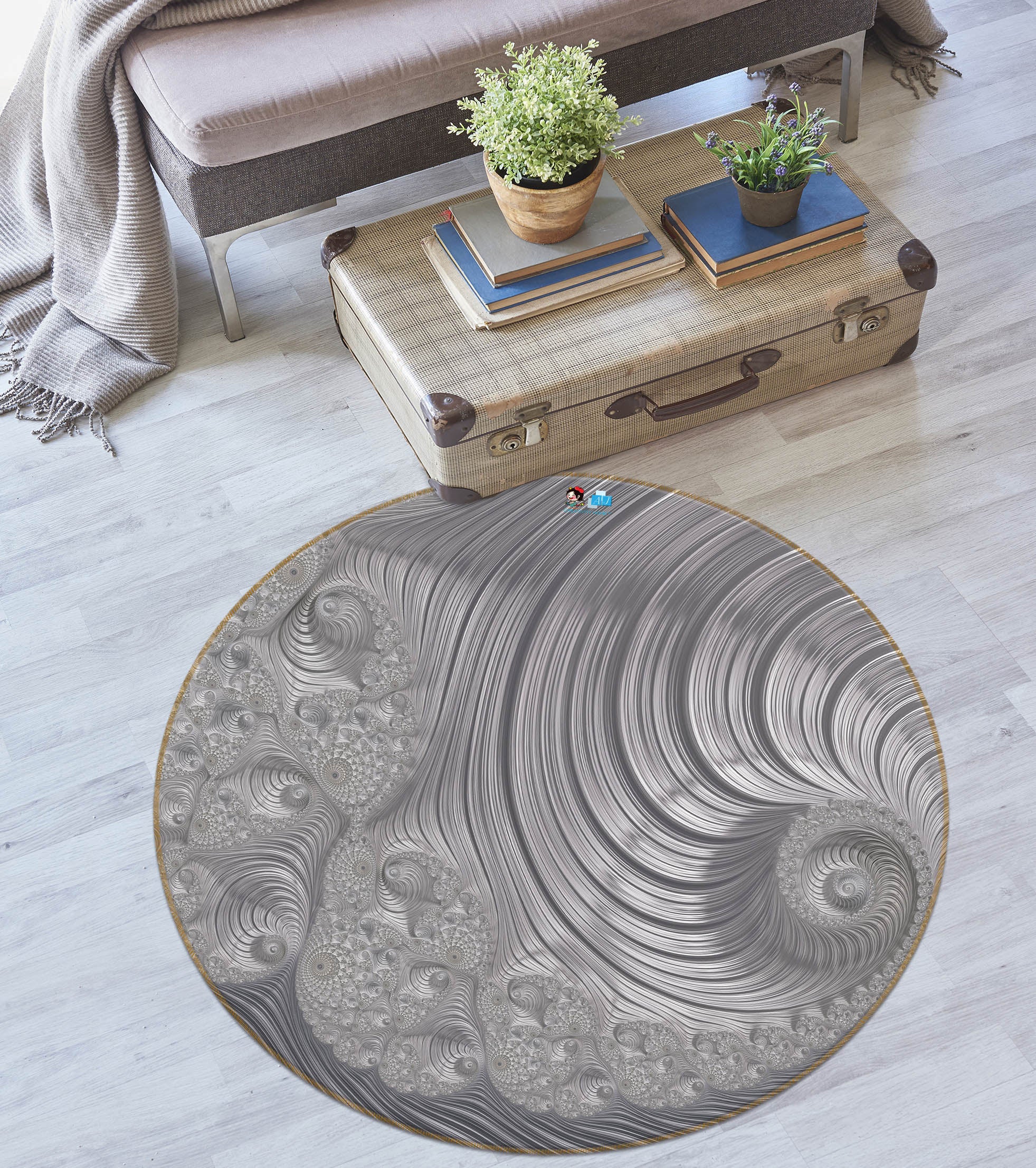 3D Off-White Pattern 83081 Andrea haase Rug Round Non Slip Rug Mat