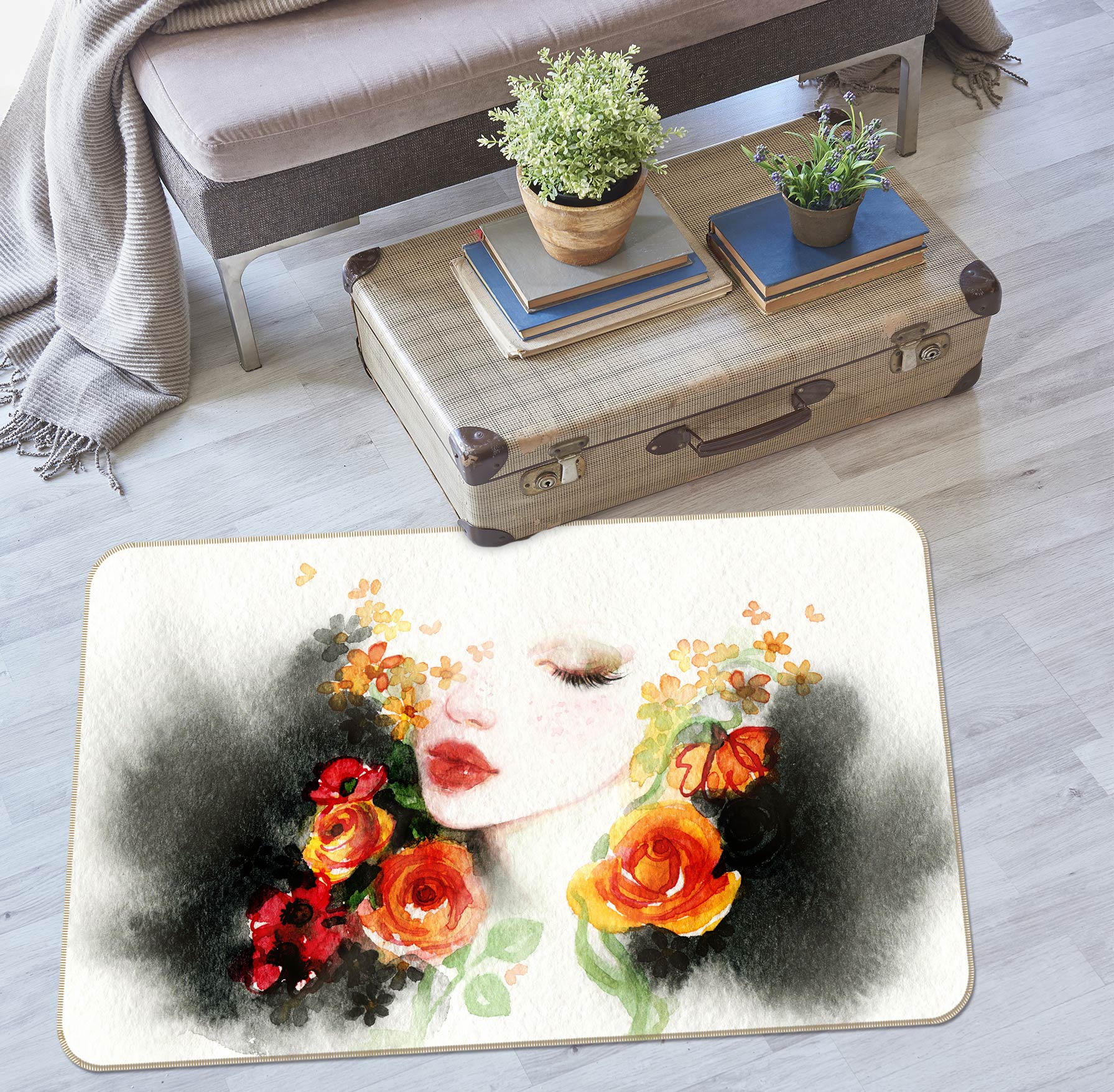 3D Rose Earring Woman 1055 Non Slip Rug Mat
