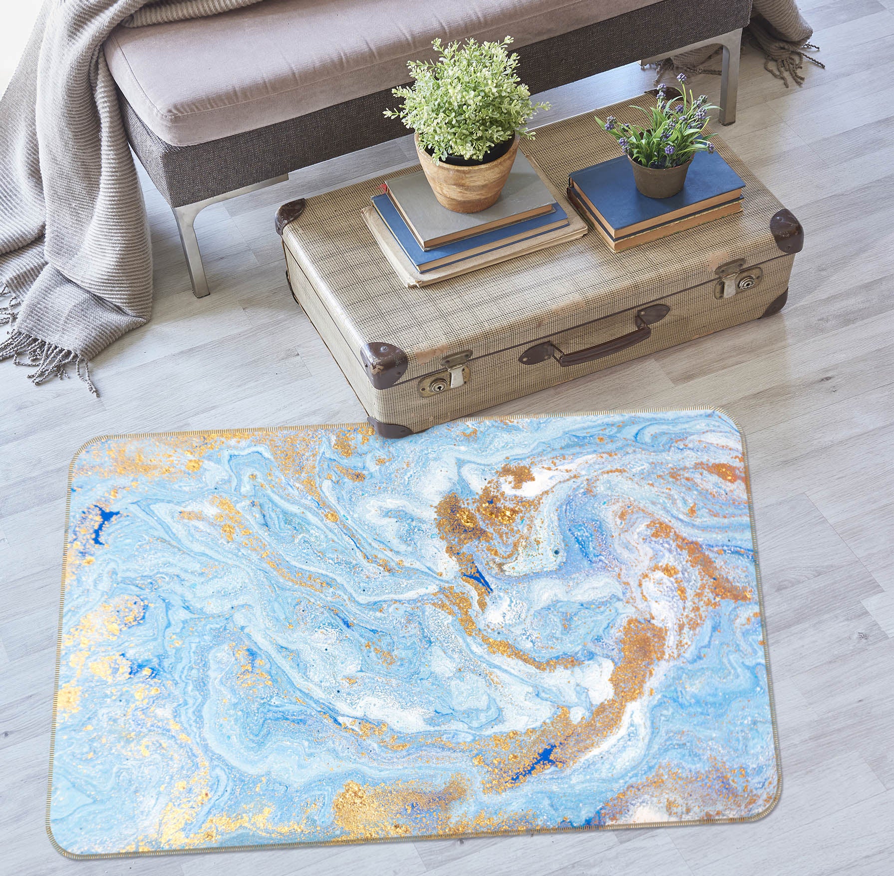 3D Light Blue Pattern 29131 Non Slip Rug Mat