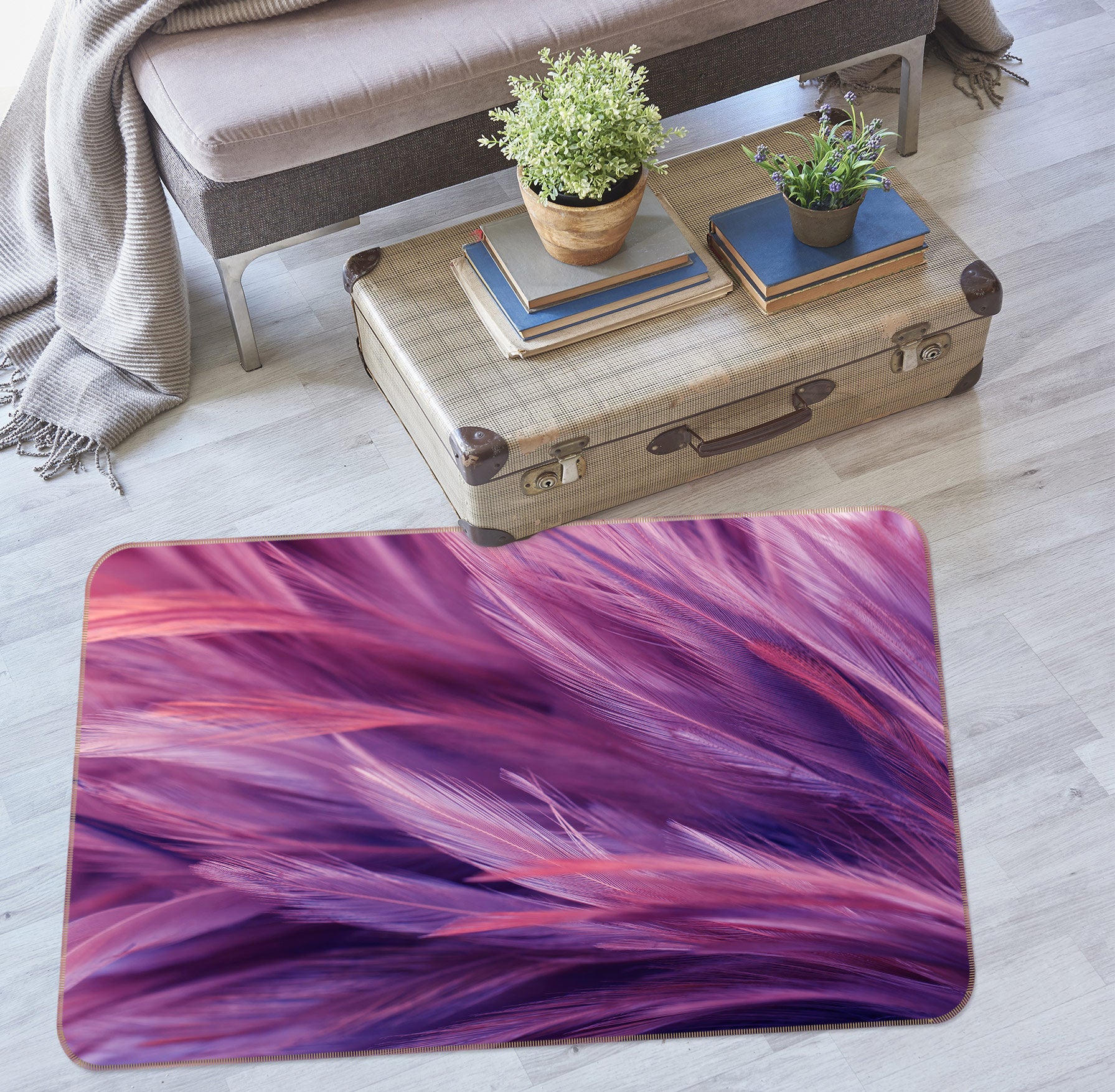 3D Purple Feather Pattern 30027 Non Slip Rug Mat