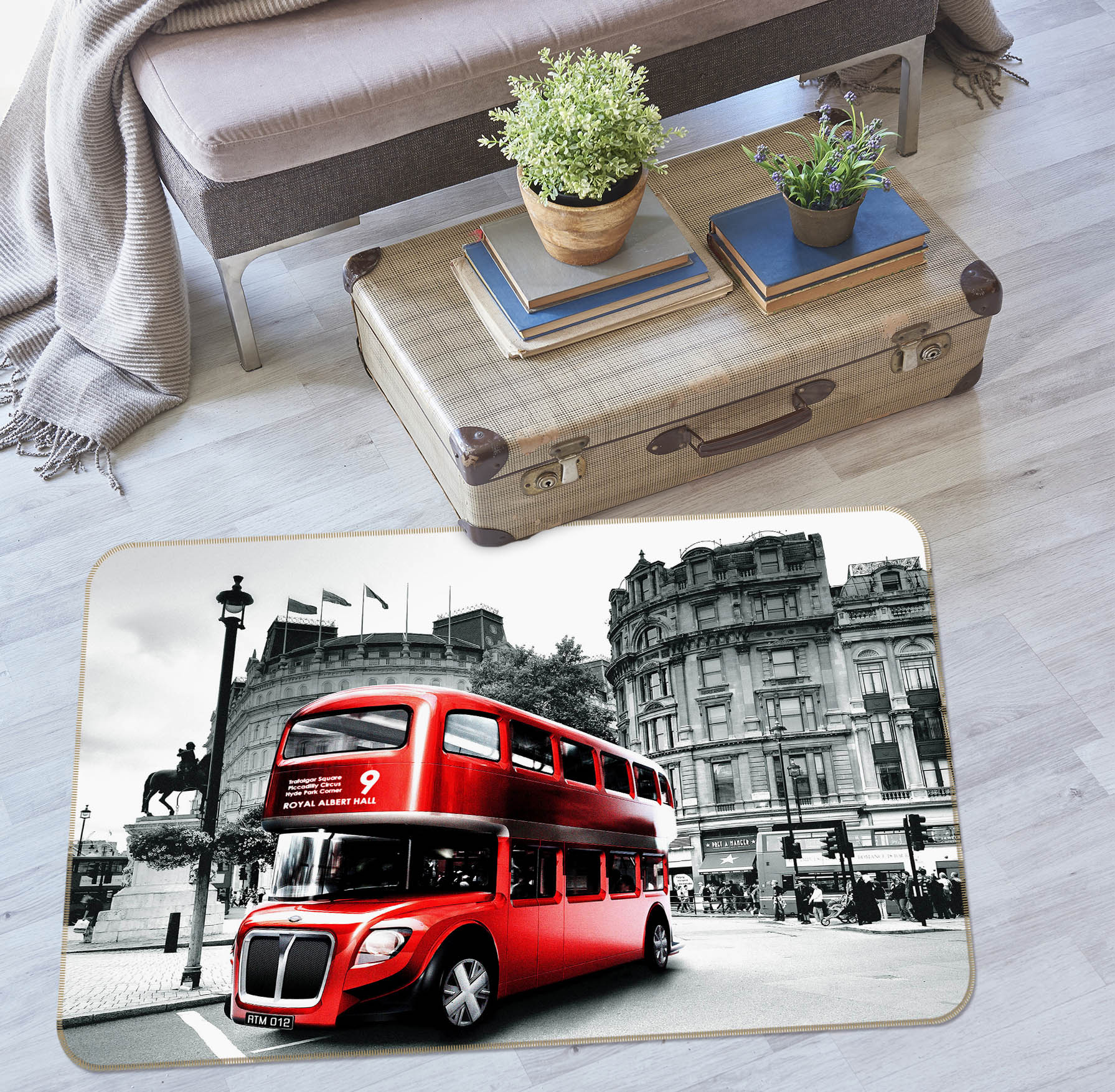 3D Red Double Decker 42064 Vehicle Non Slip Rug Mat