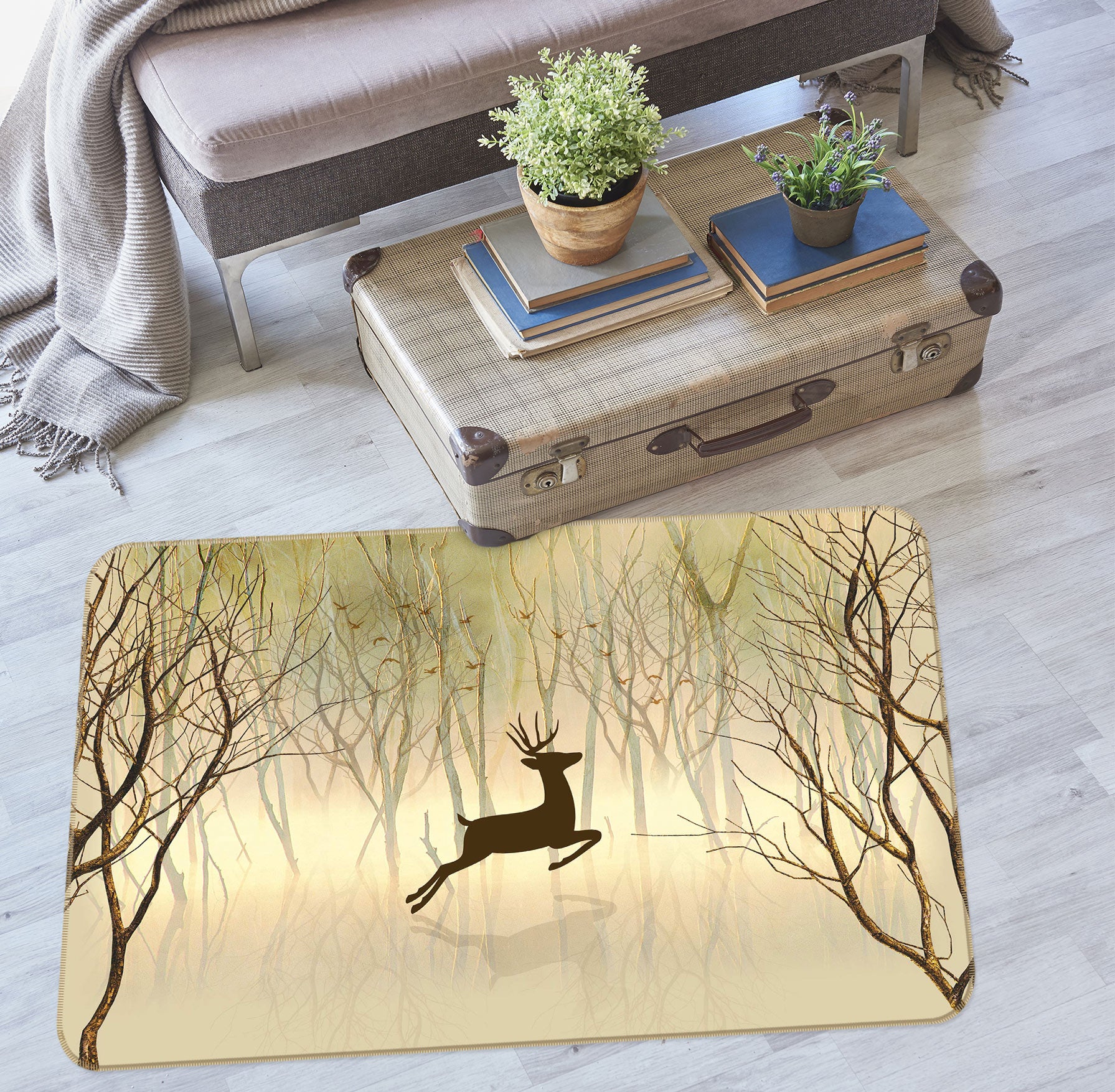 3D Branches Deer 77053 Non Slip Rug Mat